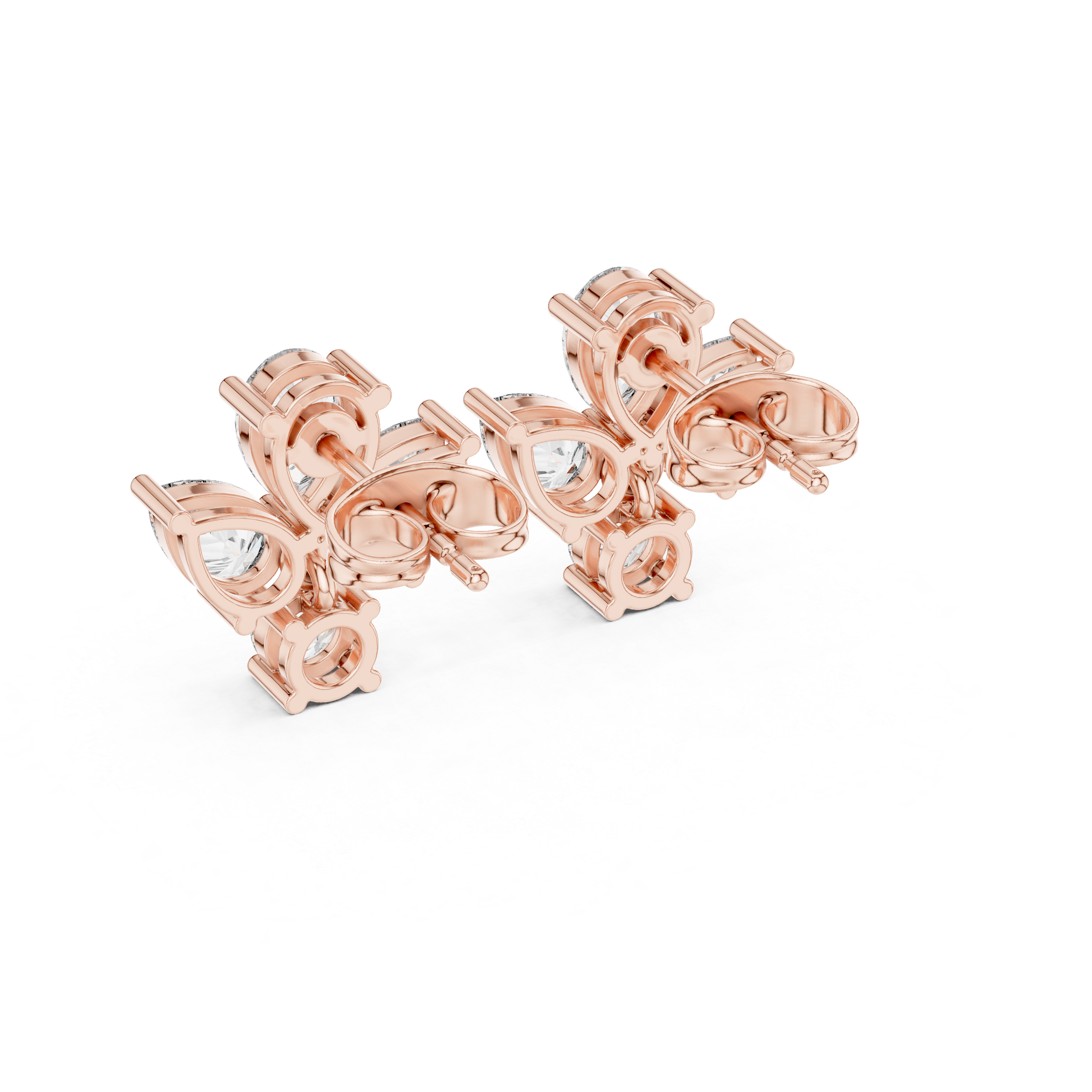 Pear & Round Diamond Drop Stud Earrings – Floral Cluster with Dangle Accent