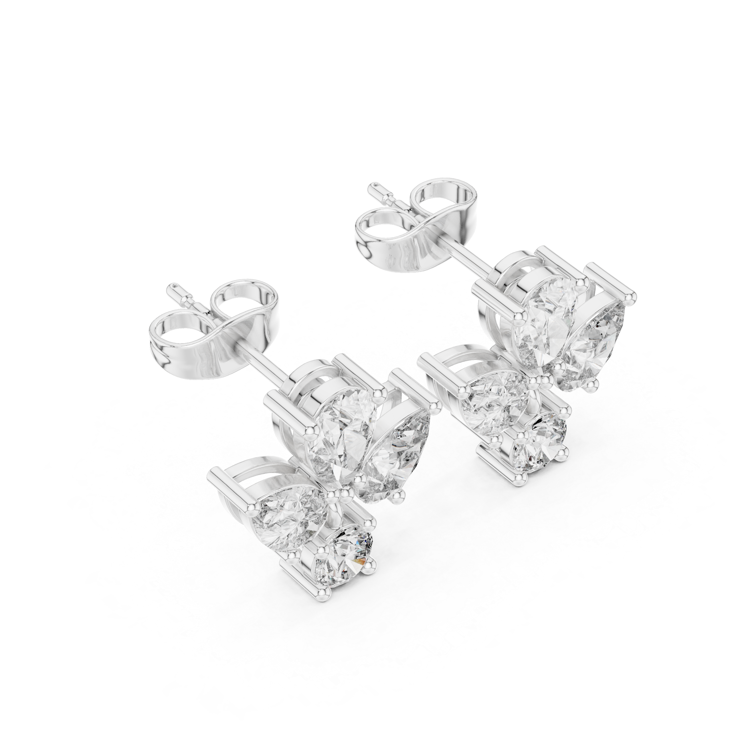 Pear & Round Diamond Drop Stud Earrings – Floral Cluster with Dangle Accent