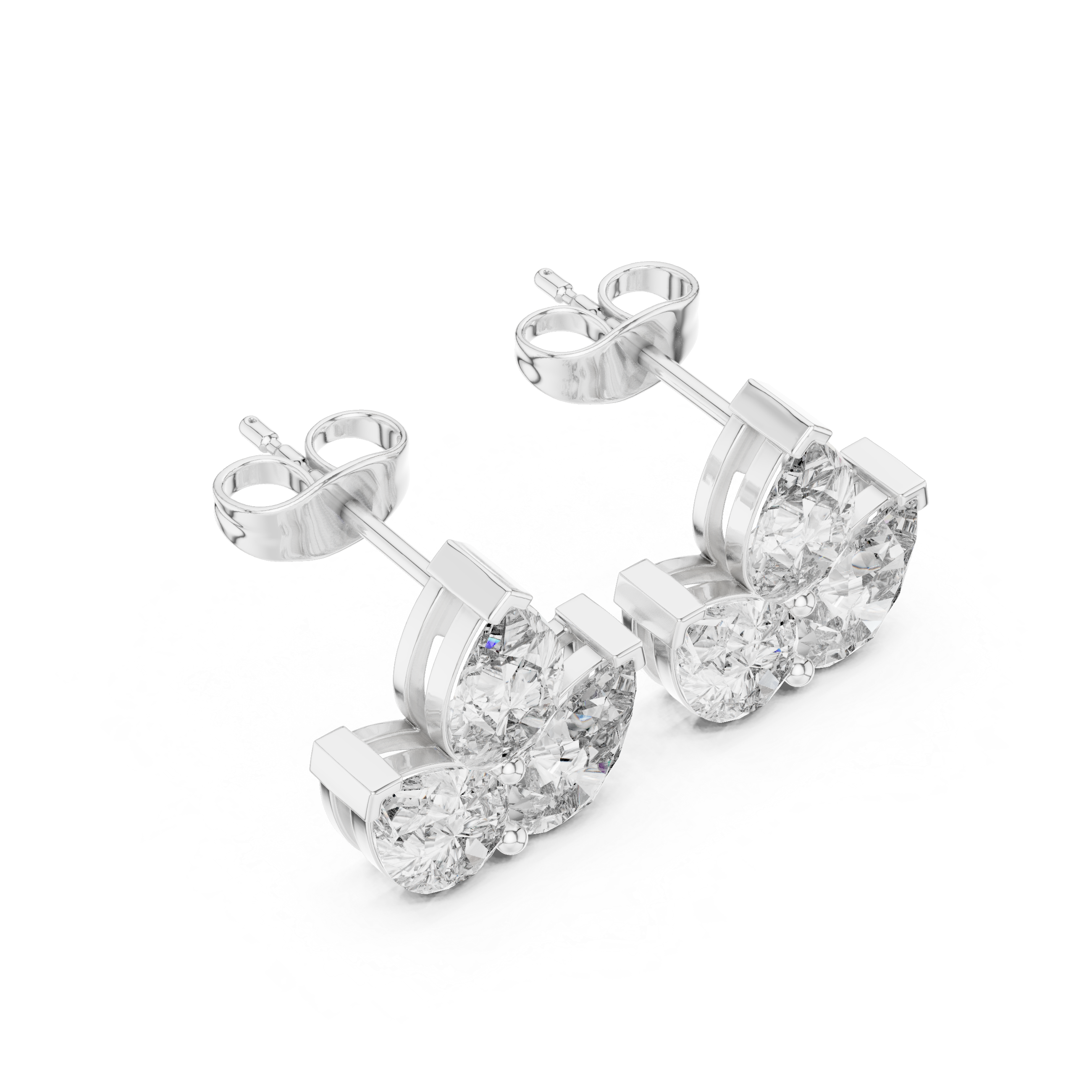 Trio Pear Cut Diamond Stud Earrings – Minimal Floral Cluster