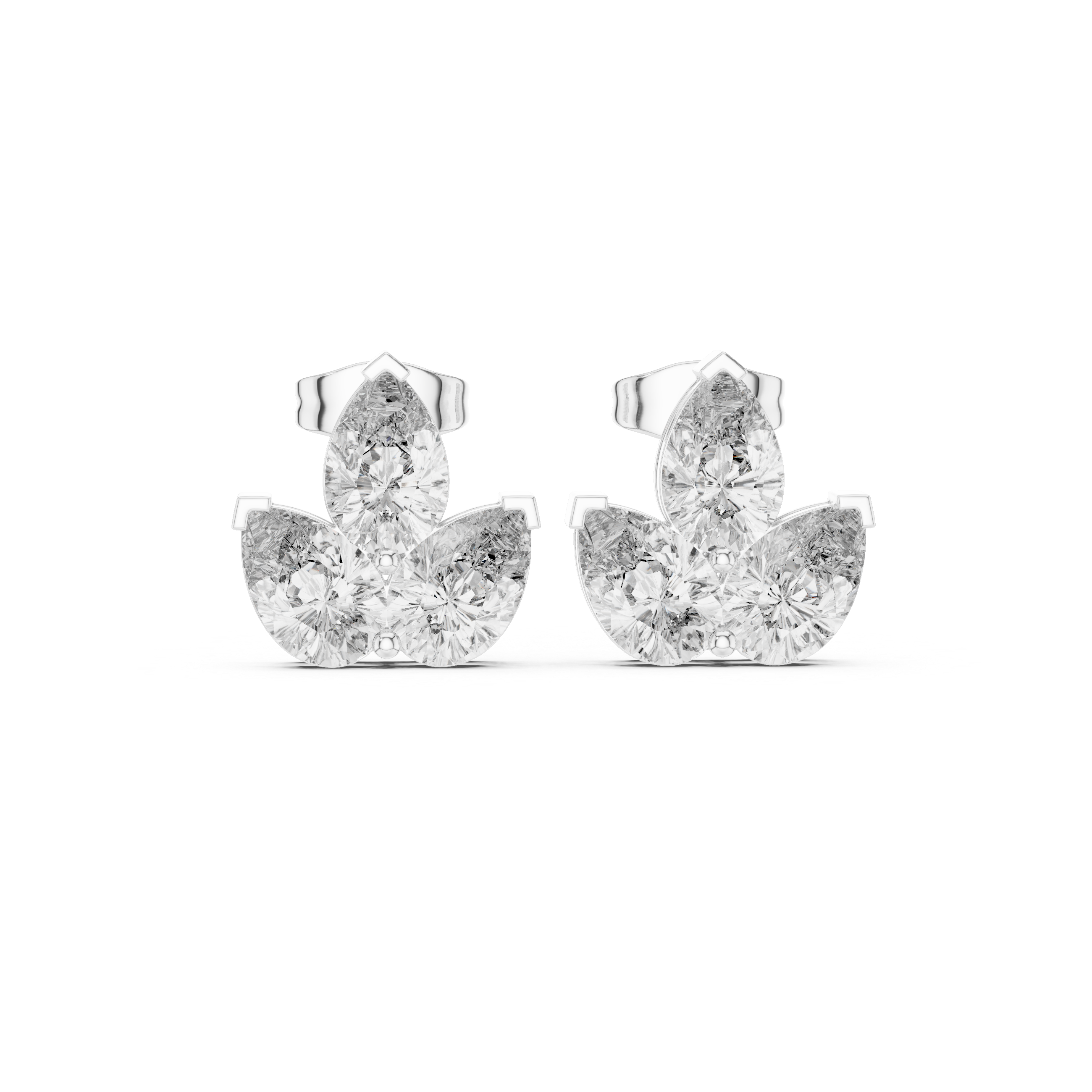 Trio Pear Cut Diamond Stud Earrings – Minimal Floral Cluster