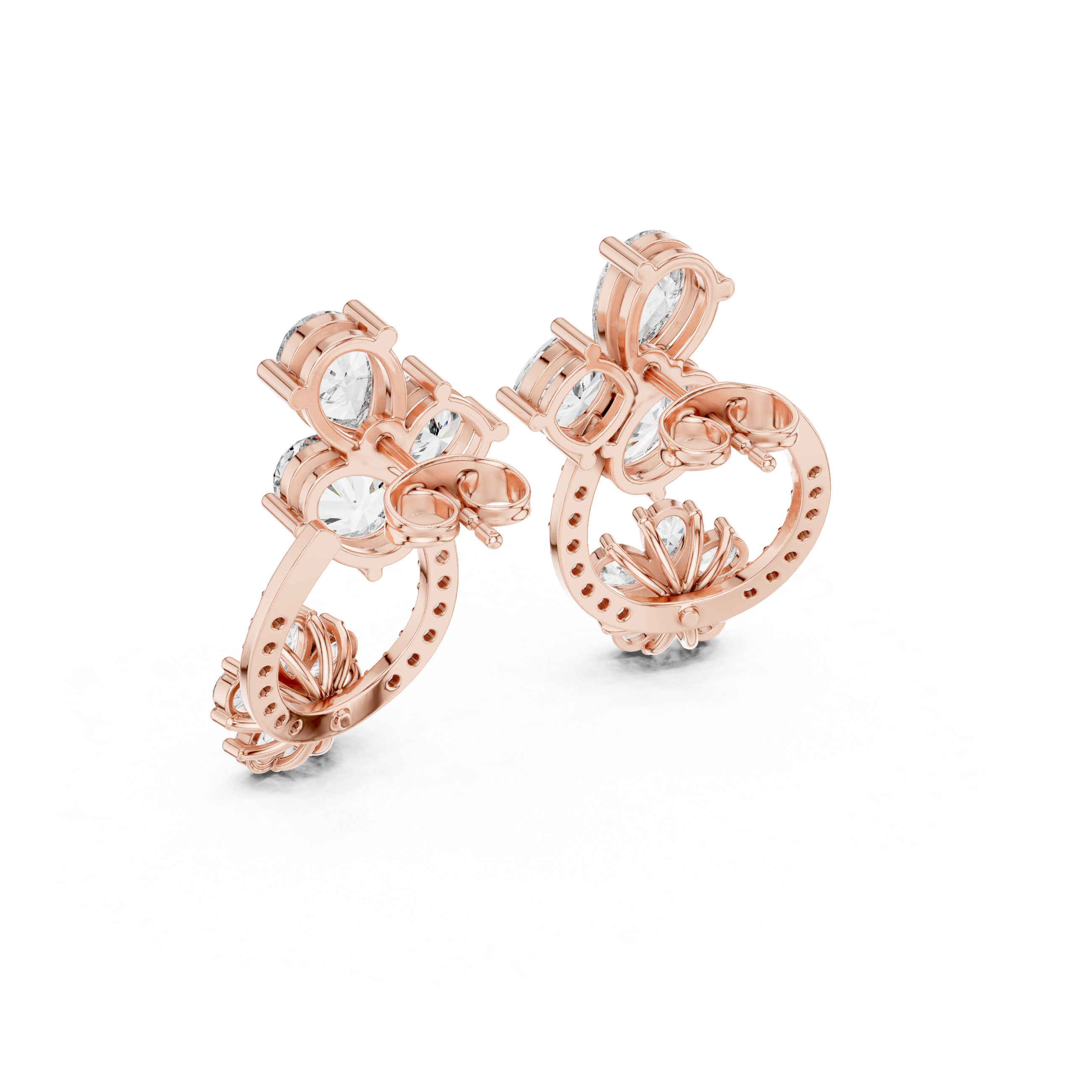 Floral Hoop Drop Diamond Earrings with Multi-Shape Cluster Design