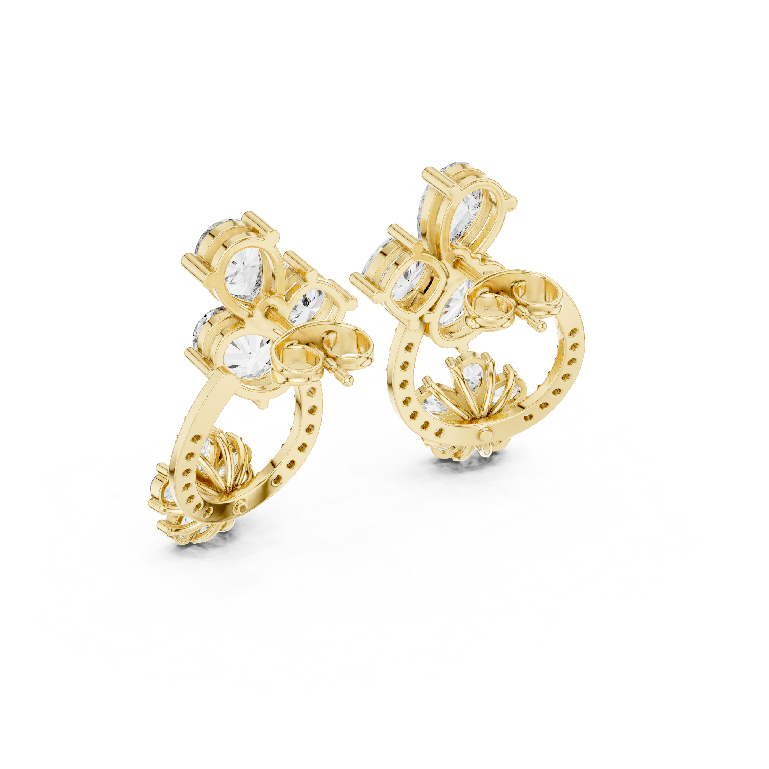 Floral Hoop Drop Diamond Earrings with Multi-Shape Cluster Design