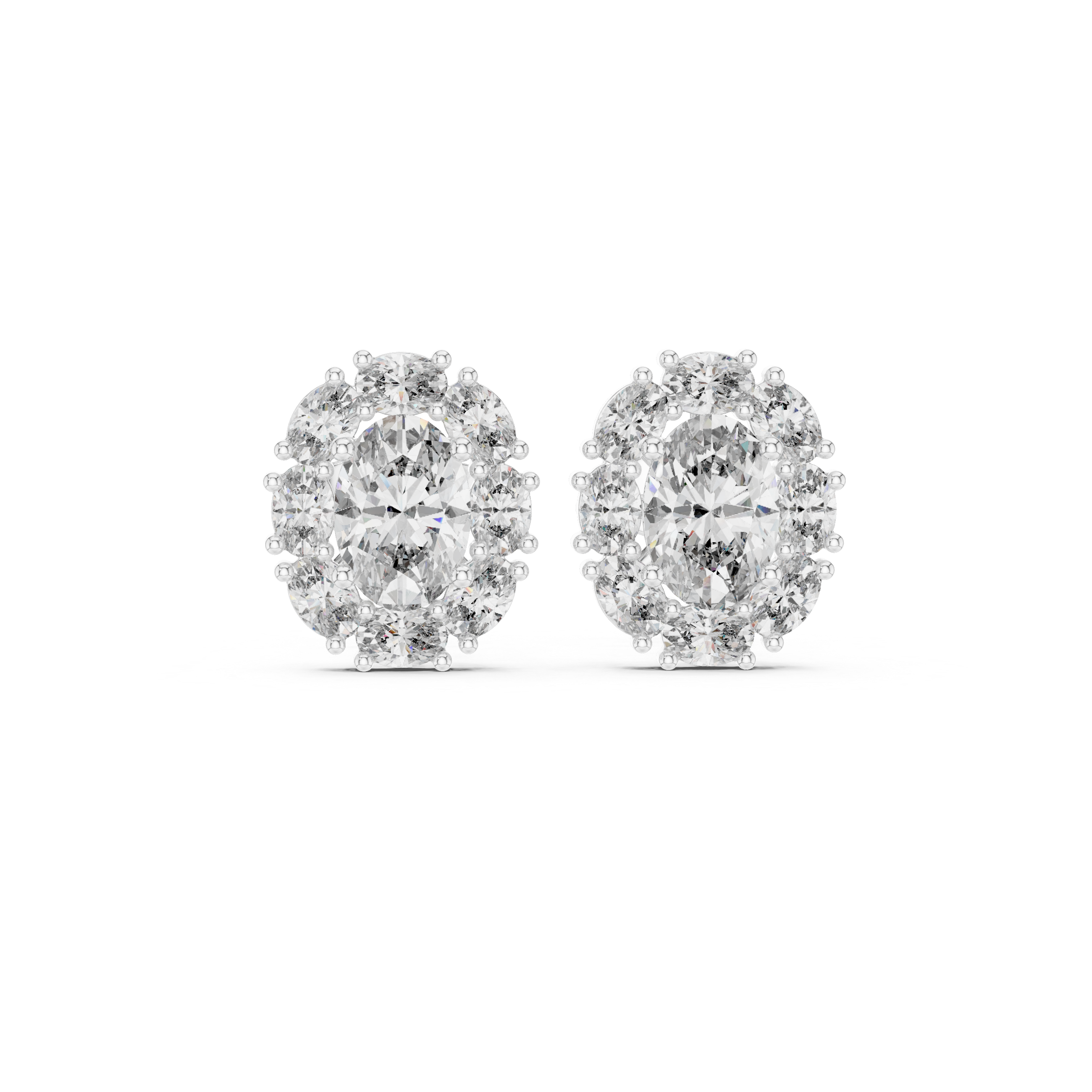 Oval Halo Diamond Stud Earrings with Classic Cluster Setting