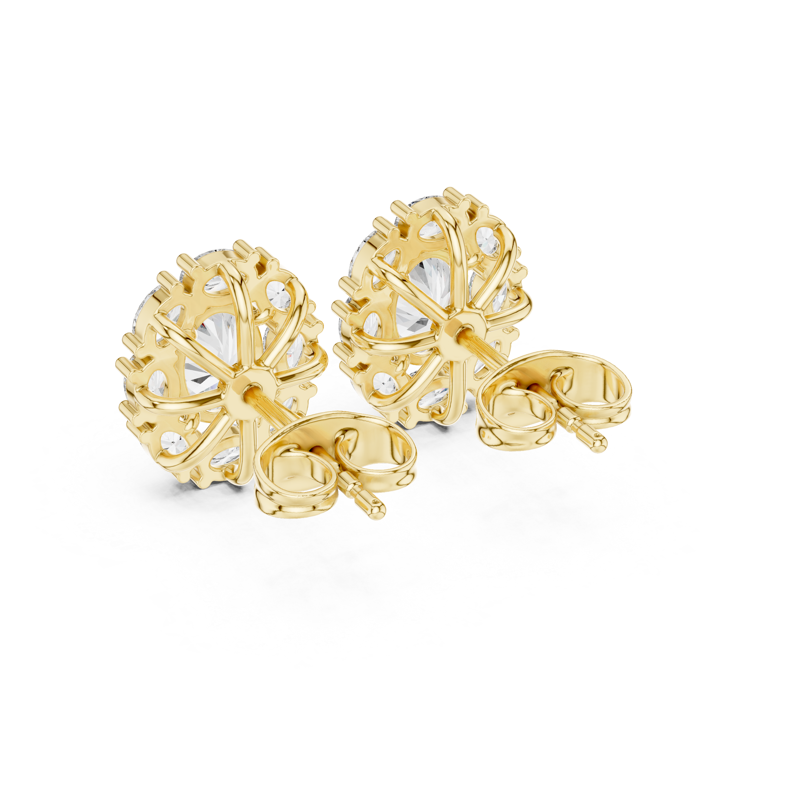 Oval Halo Diamond Stud Earrings with Classic Cluster Setting