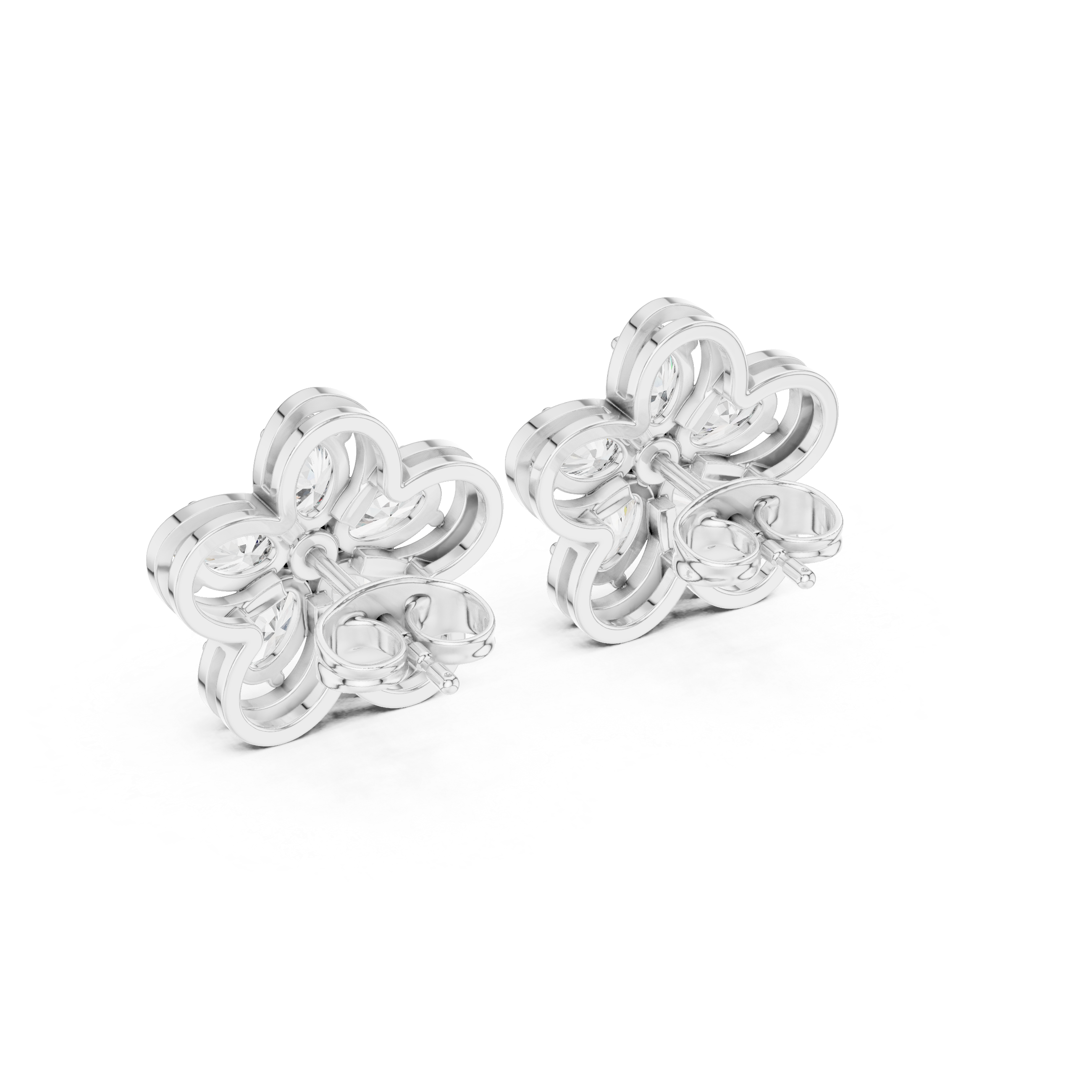 Oval Petal Floral Diamond Stud Earrings in Gold