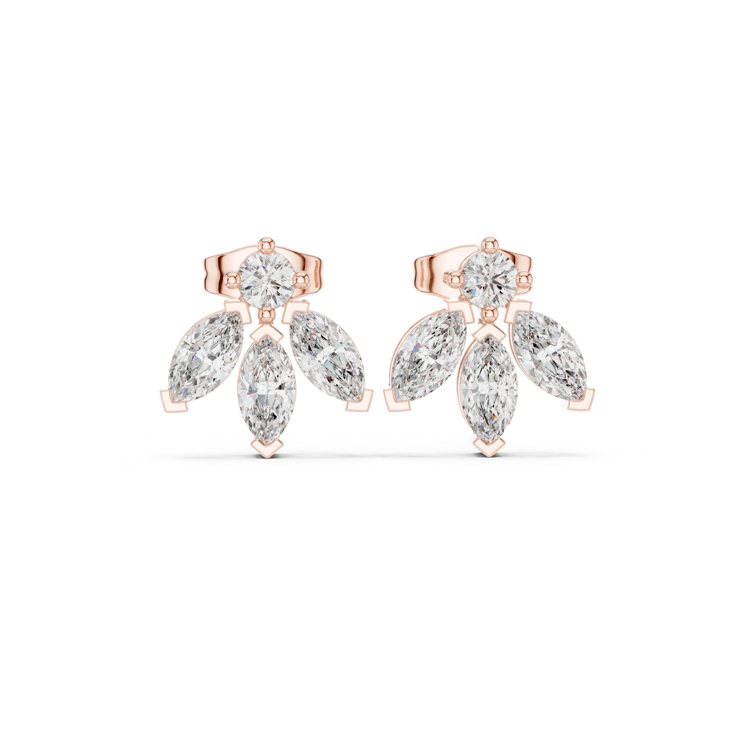 Marquise Drop Cluster Diamond Stud Earrings in Gold