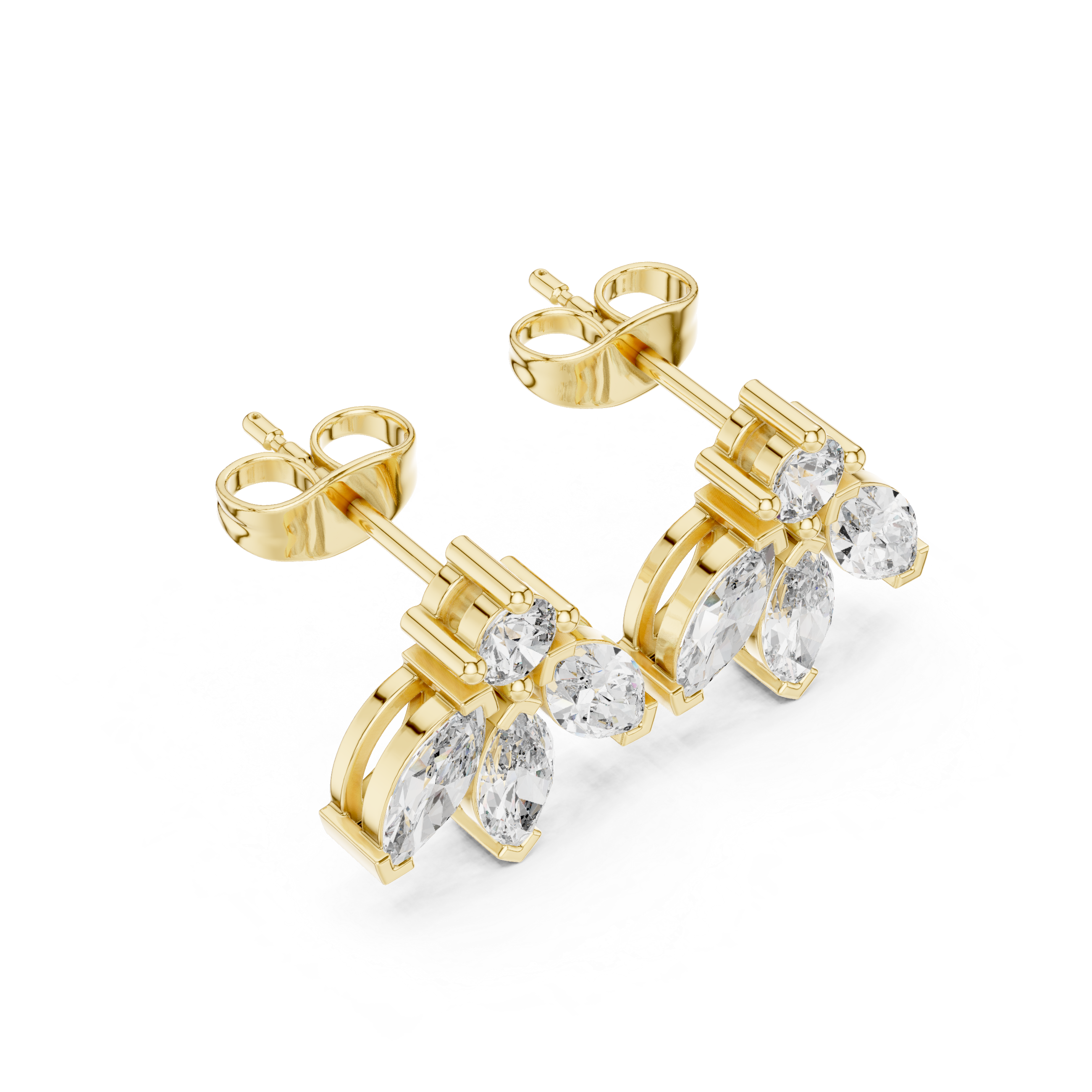 Marquise Drop Cluster Diamond Stud Earrings in Gold