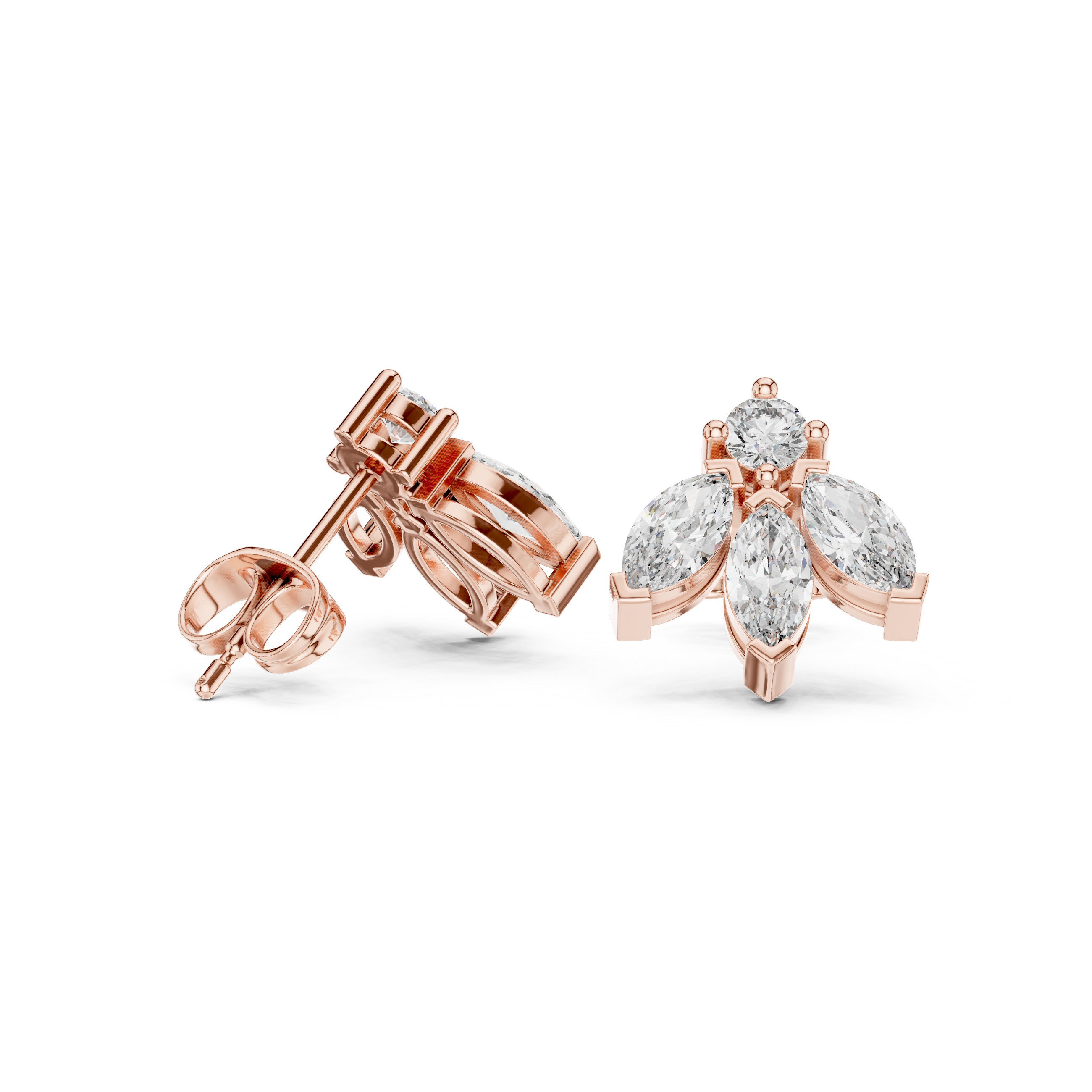 Marquise Drop Cluster Diamond Stud Earrings in Gold