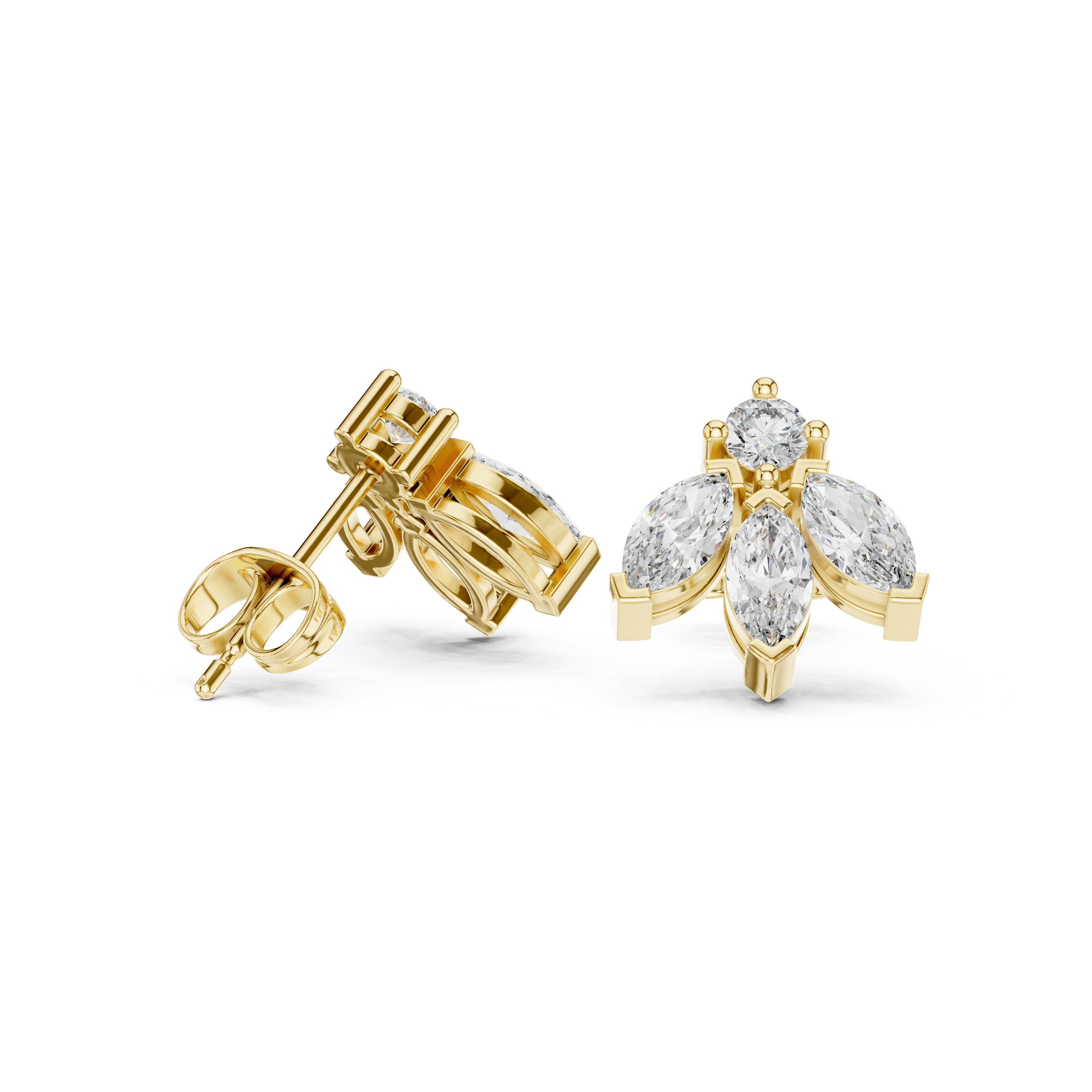 Marquise Drop Cluster Diamond Stud Earrings in Gold