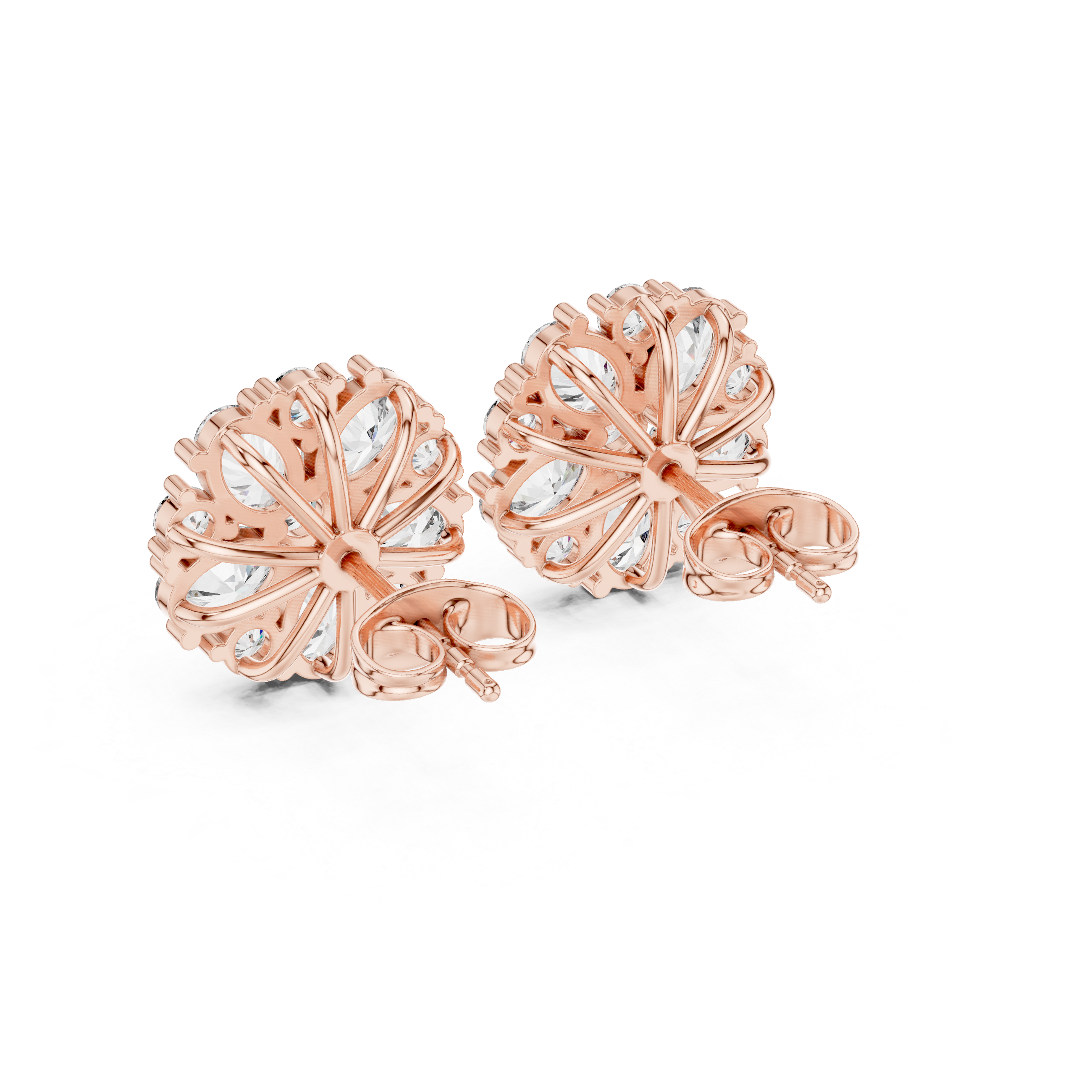 Floral Cluster Oval Diamond Stud Earrings in Gold