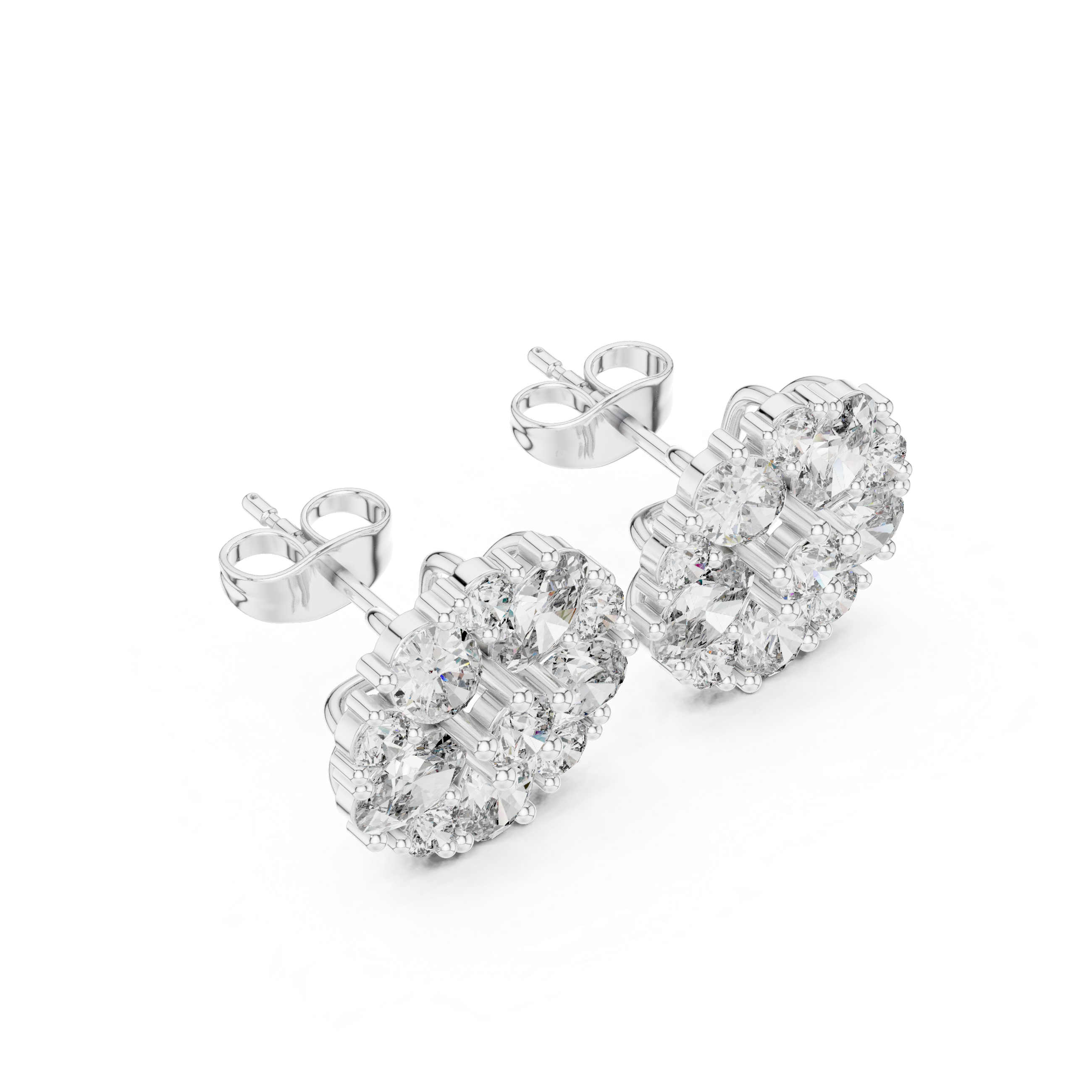 Floral Cluster Oval Diamond Stud Earrings in Gold