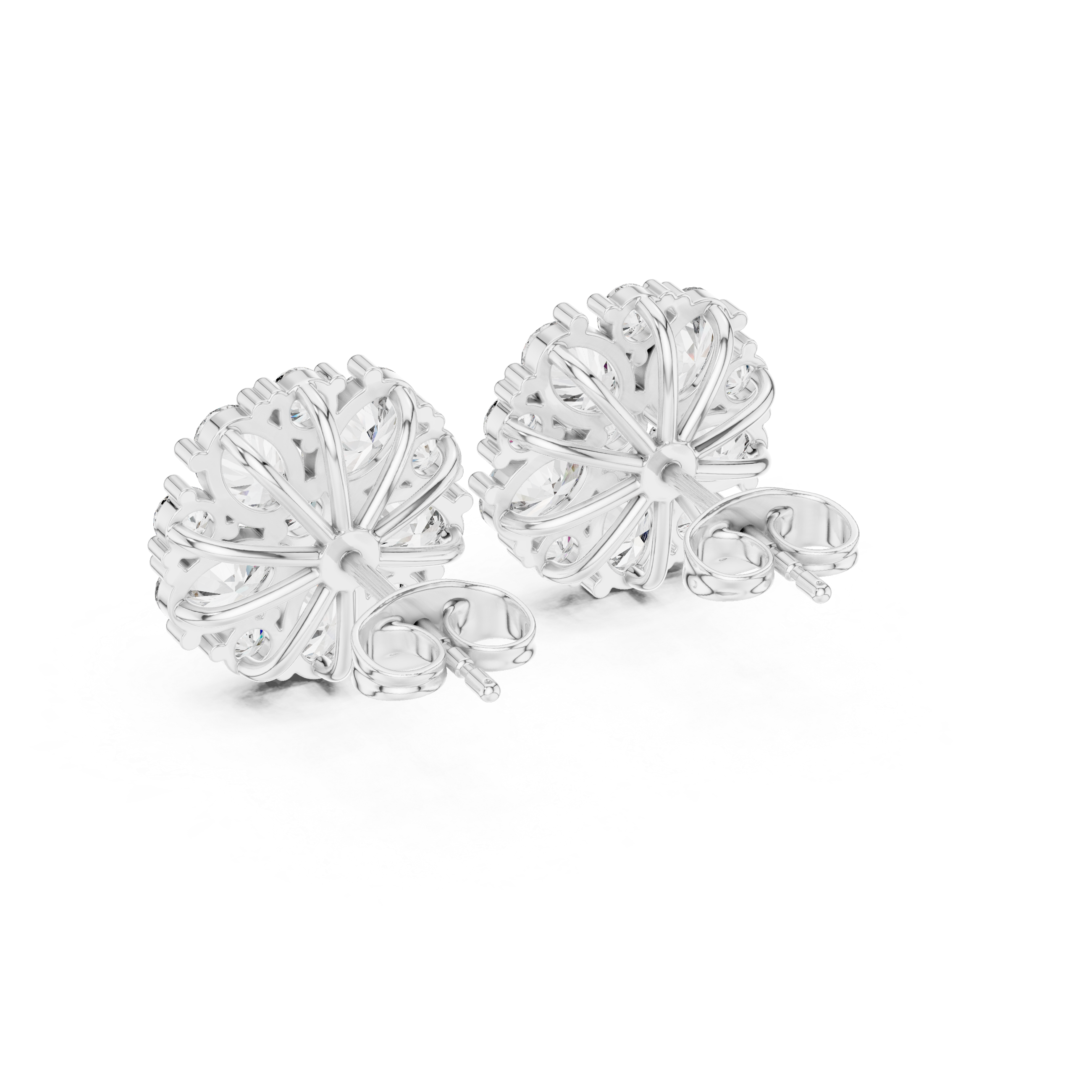 Floral Cluster Oval Diamond Stud Earrings in Gold