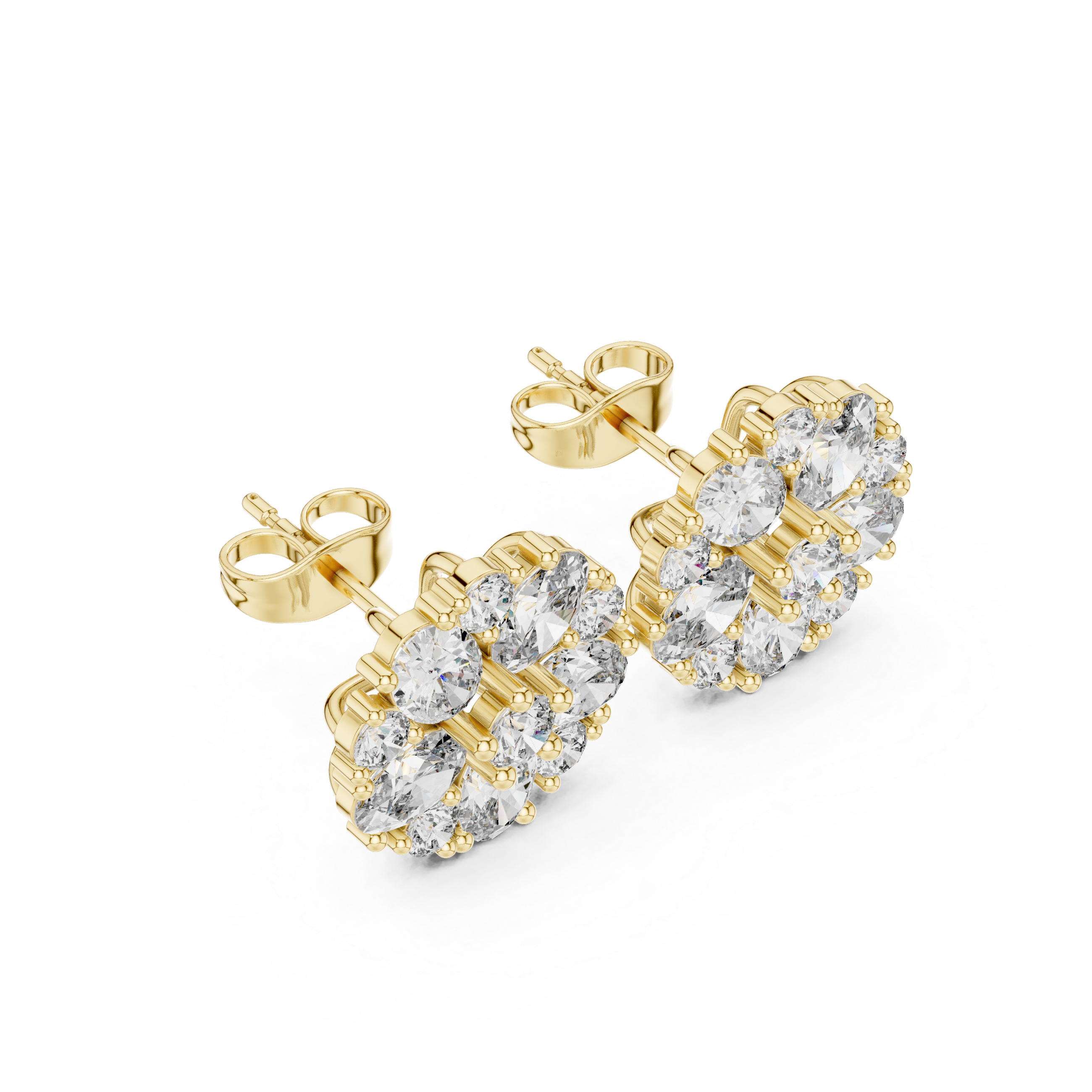 Floral Cluster Oval Diamond Stud Earrings in Gold