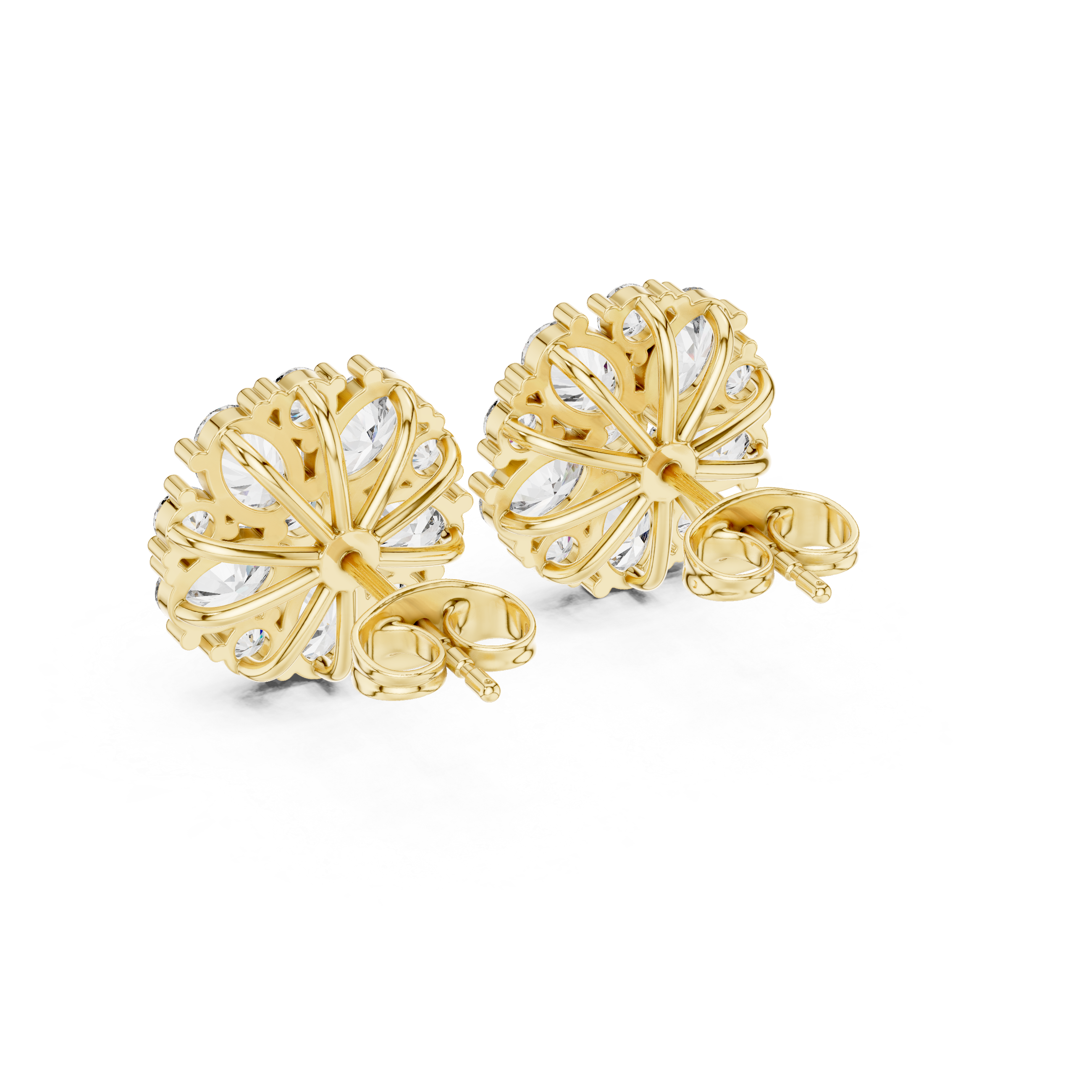 Floral Cluster Oval Diamond Stud Earrings in Gold