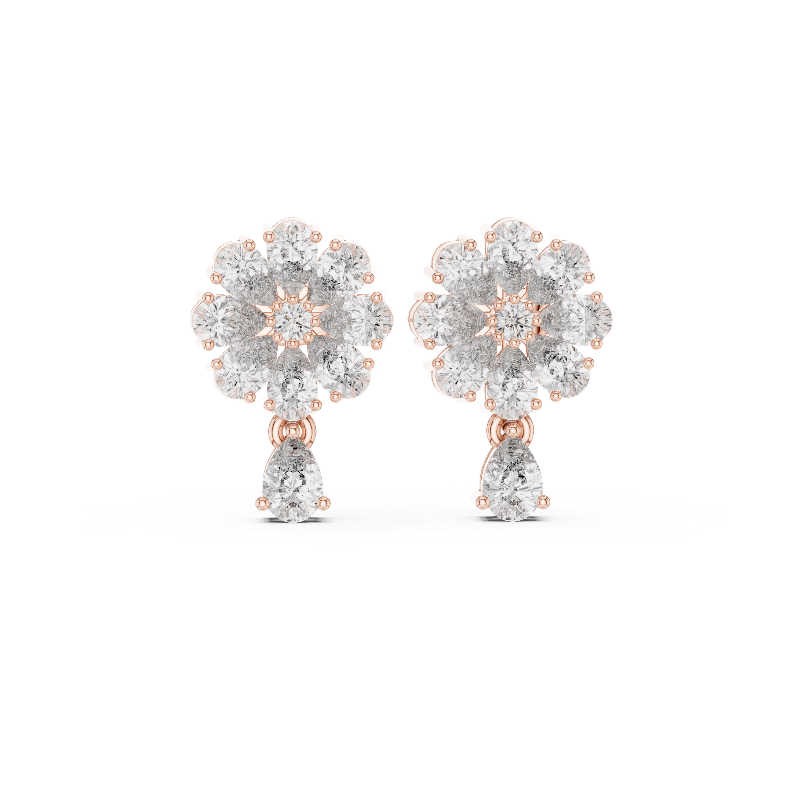 Floral Cluster Drop Diamond Earrings in Gold