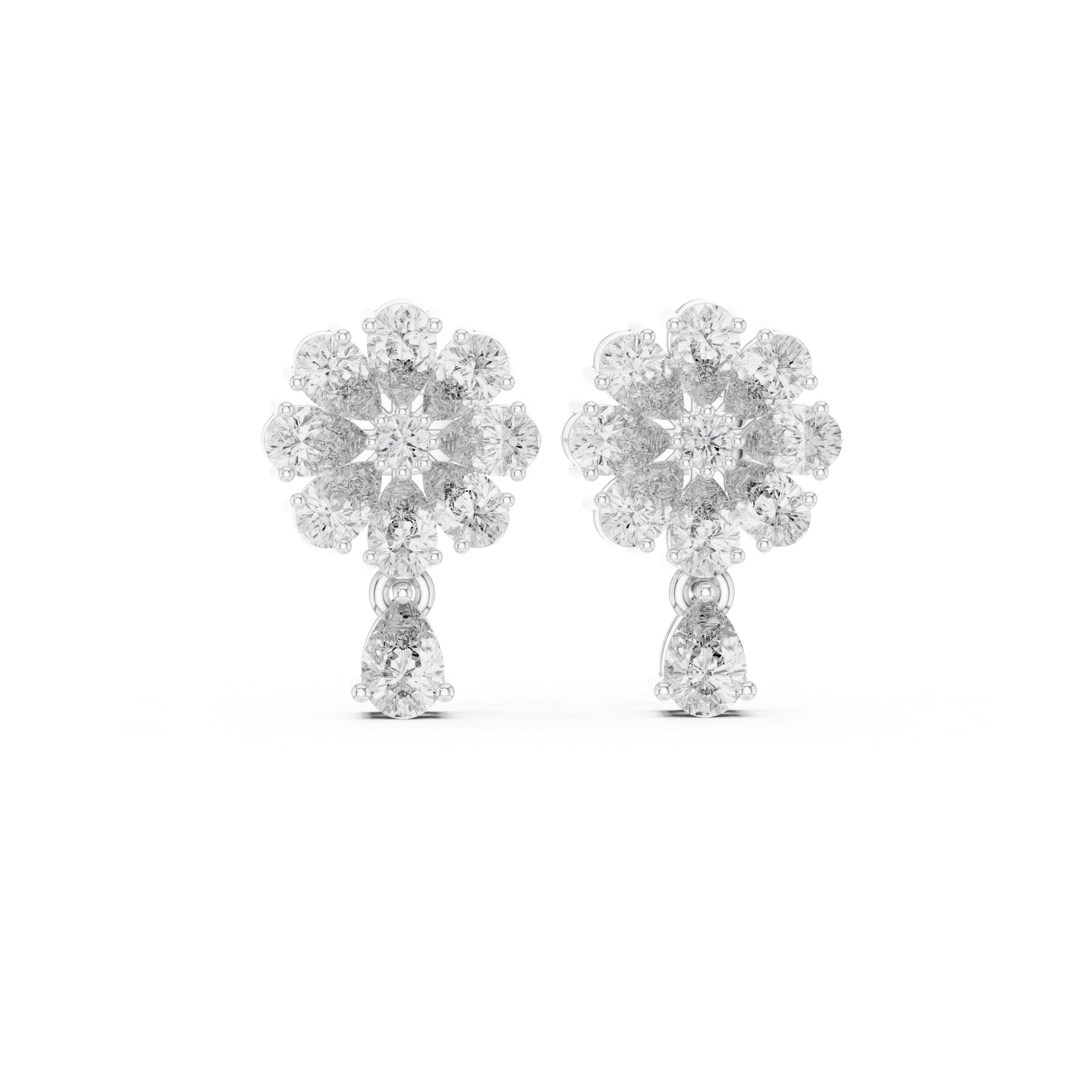 Floral Cluster Drop Diamond Earrings in Gold
