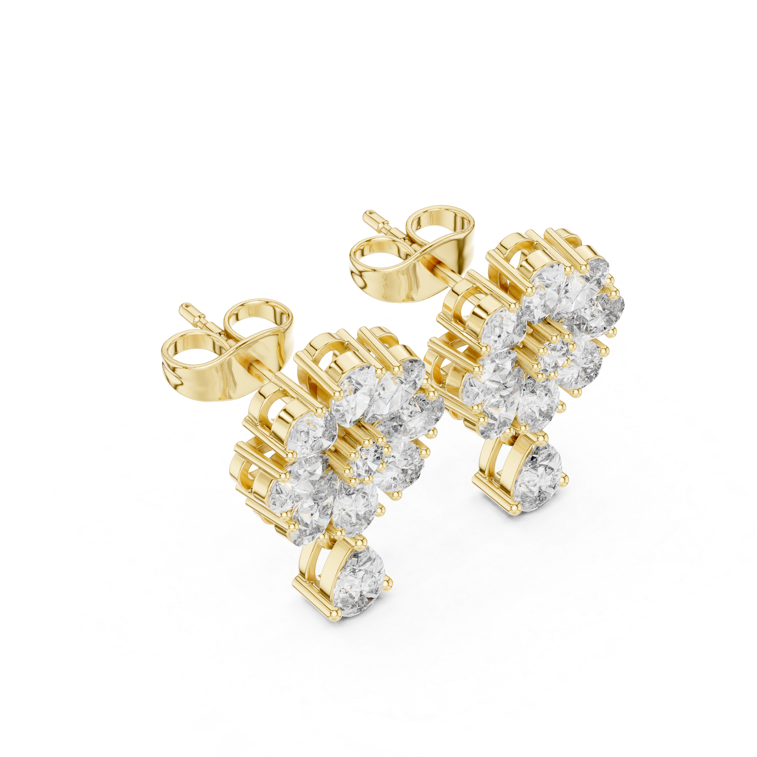 Floral Cluster Drop Diamond Earrings in Gold