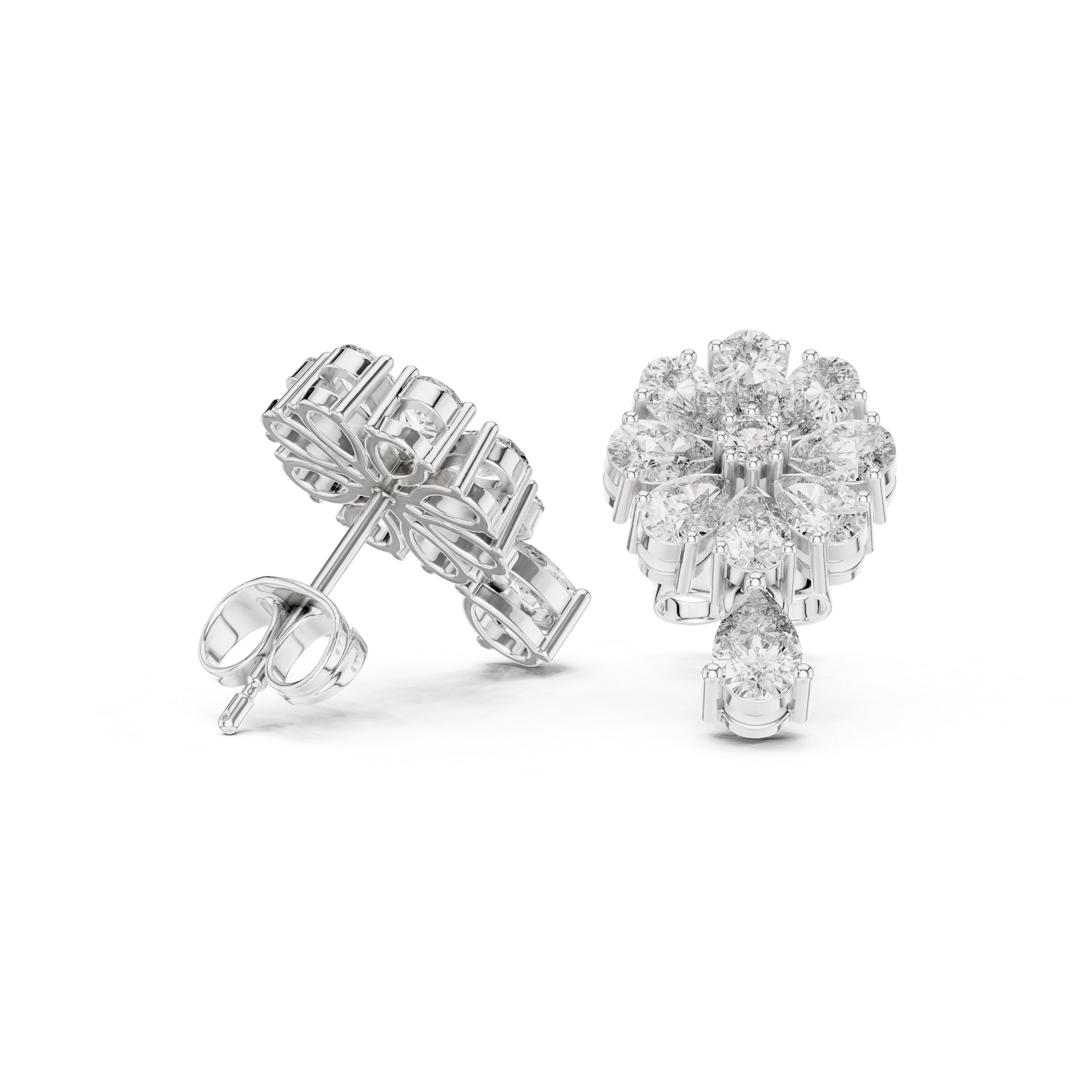 Floral Cluster Drop Diamond Earrings in Gold