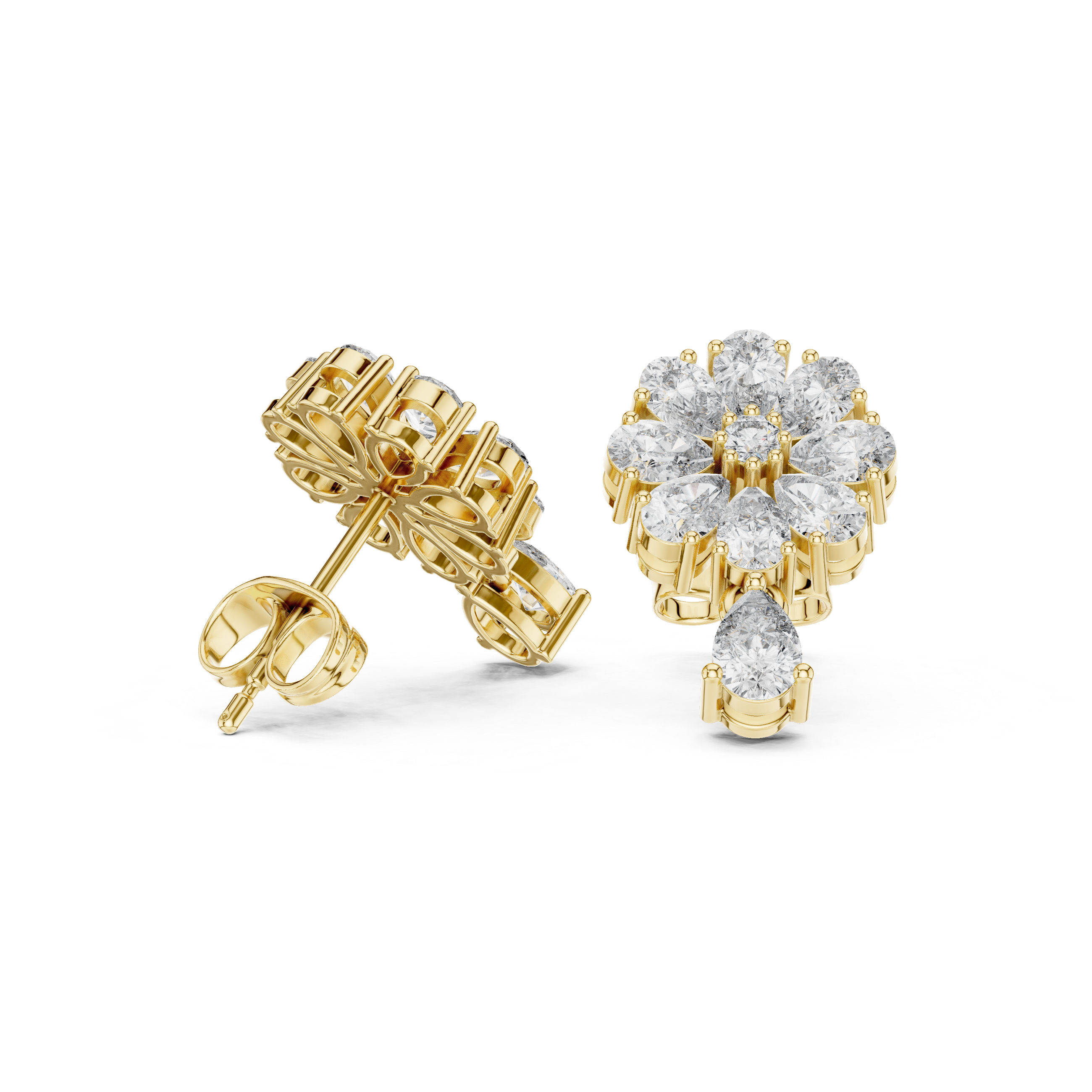 Floral Cluster Drop Diamond Earrings in Gold