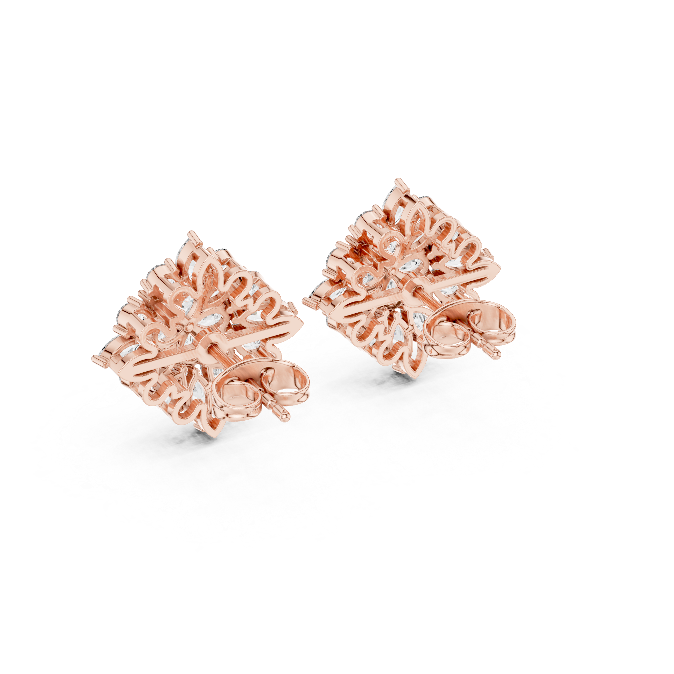 Multi-Layer Marquise & Pear Diamond Floral Stud Earrings