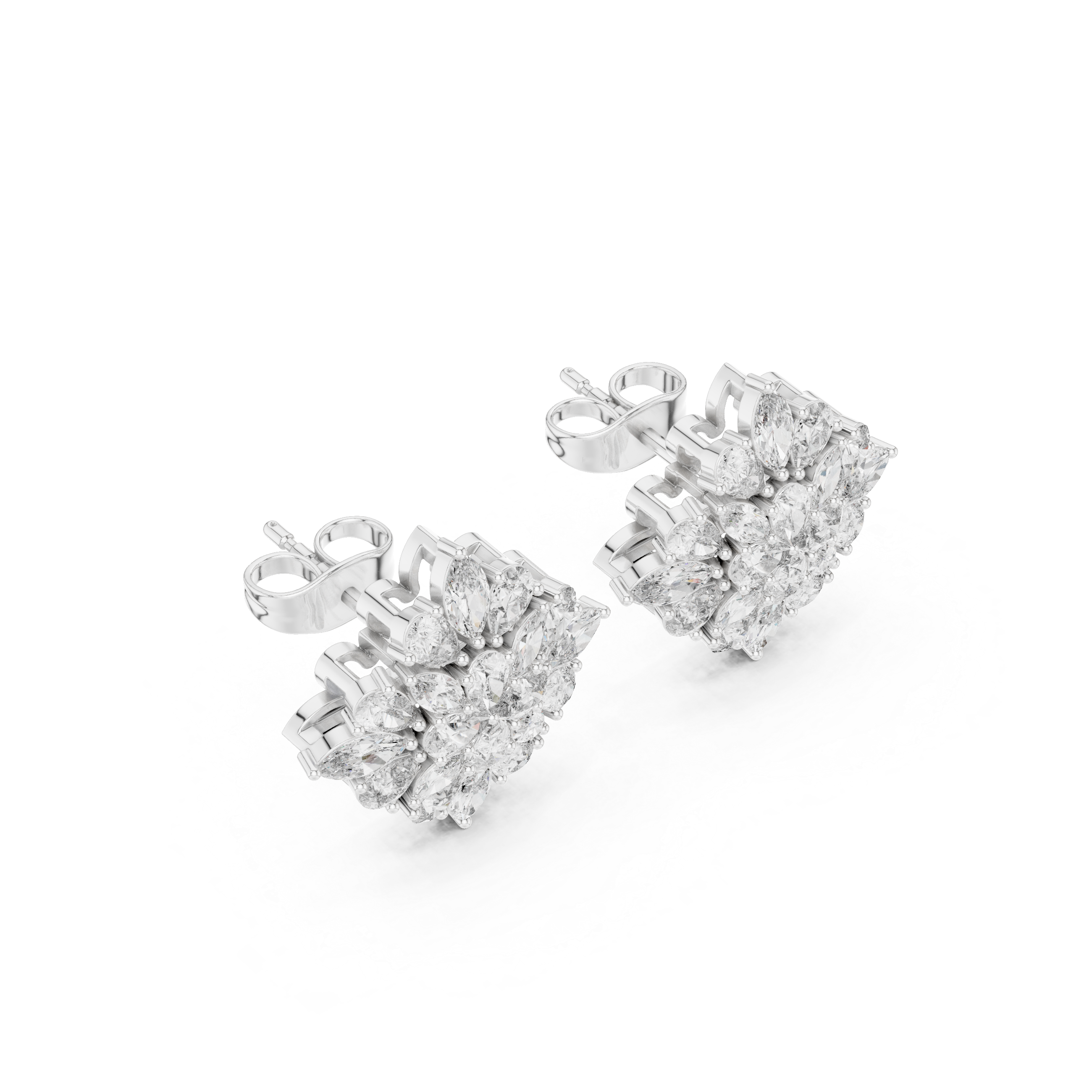 Multi-Layer Marquise & Pear Diamond Floral Stud Earrings