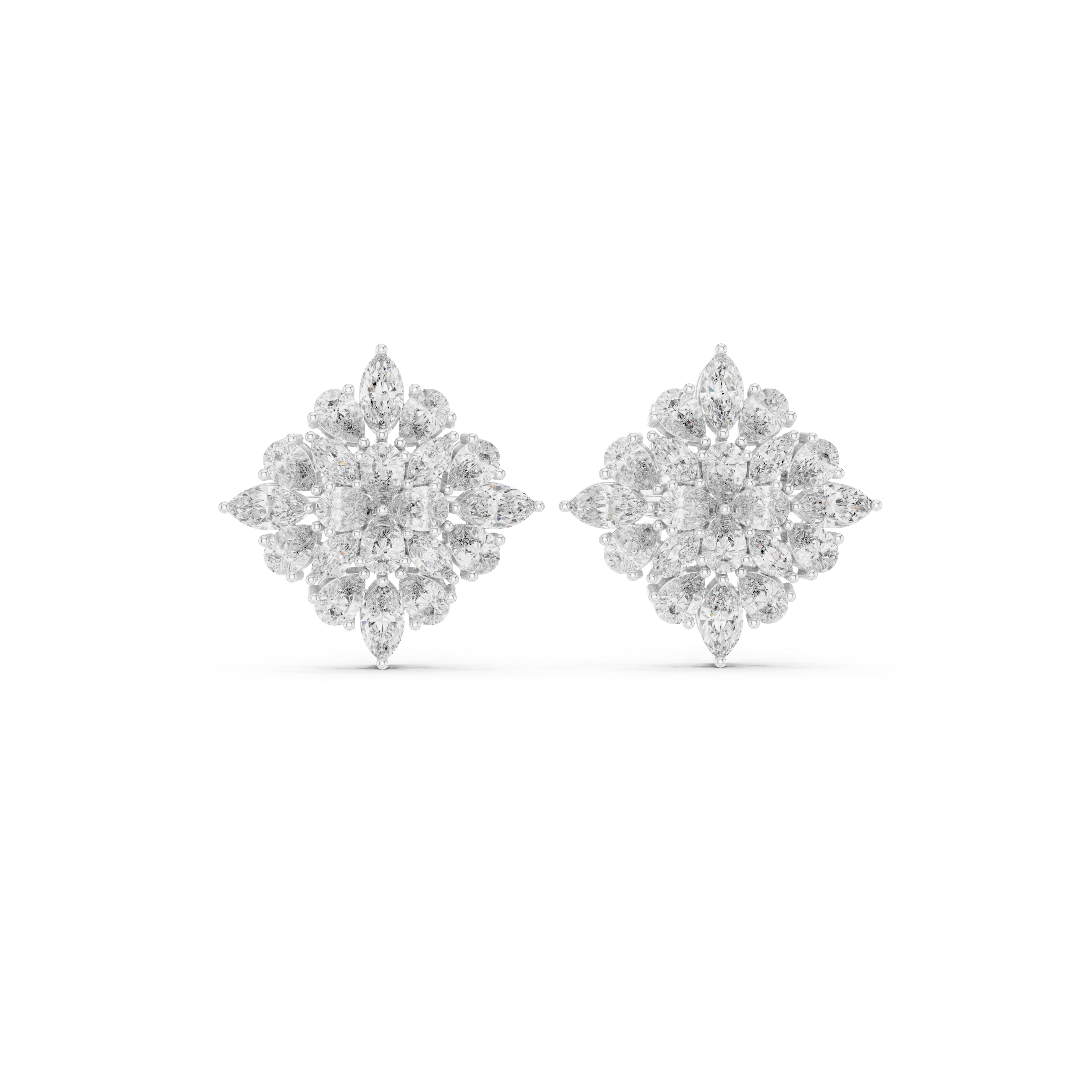 Multi-Layer Marquise & Pear Diamond Floral Stud Earrings