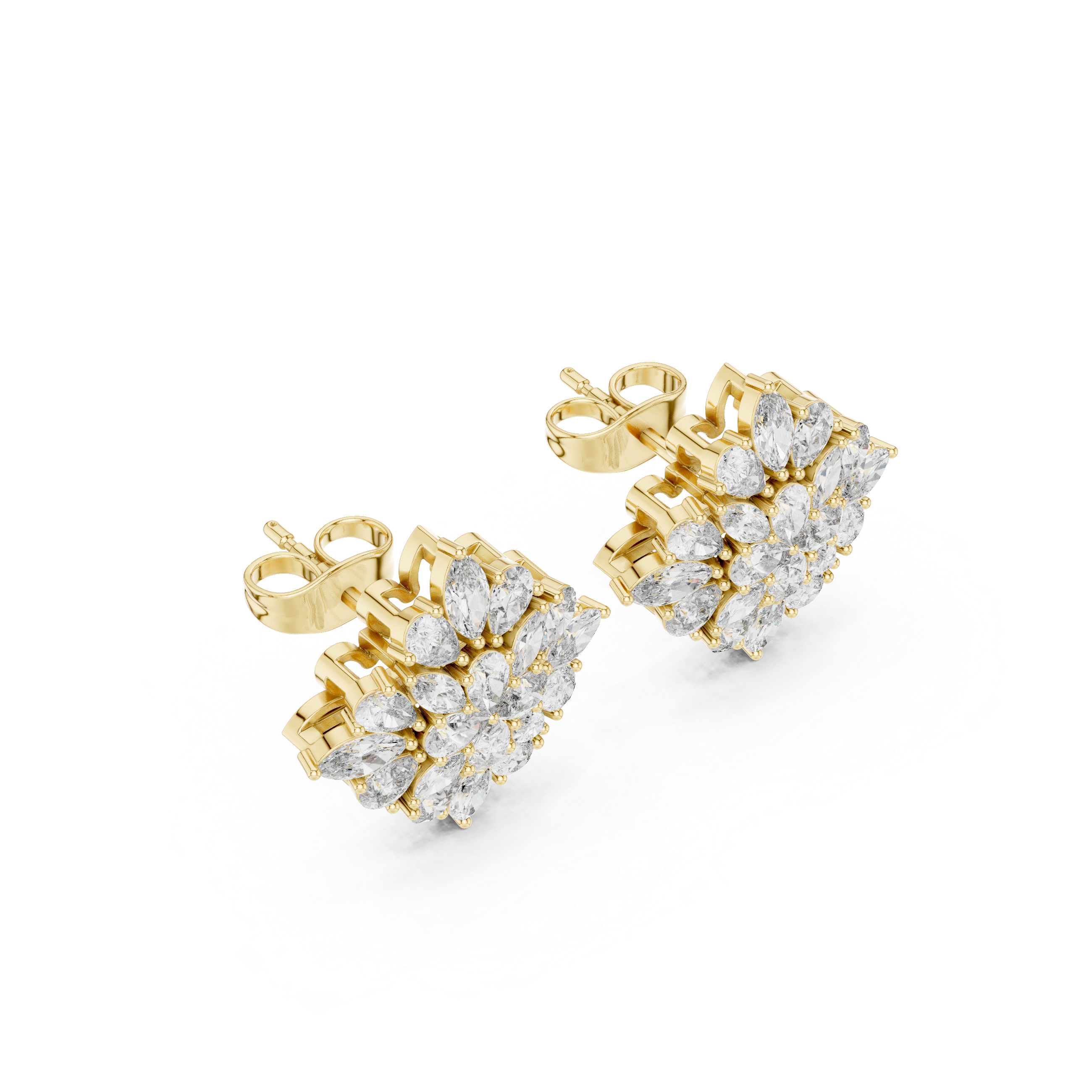Multi-Layer Marquise & Pear Diamond Floral Stud Earrings