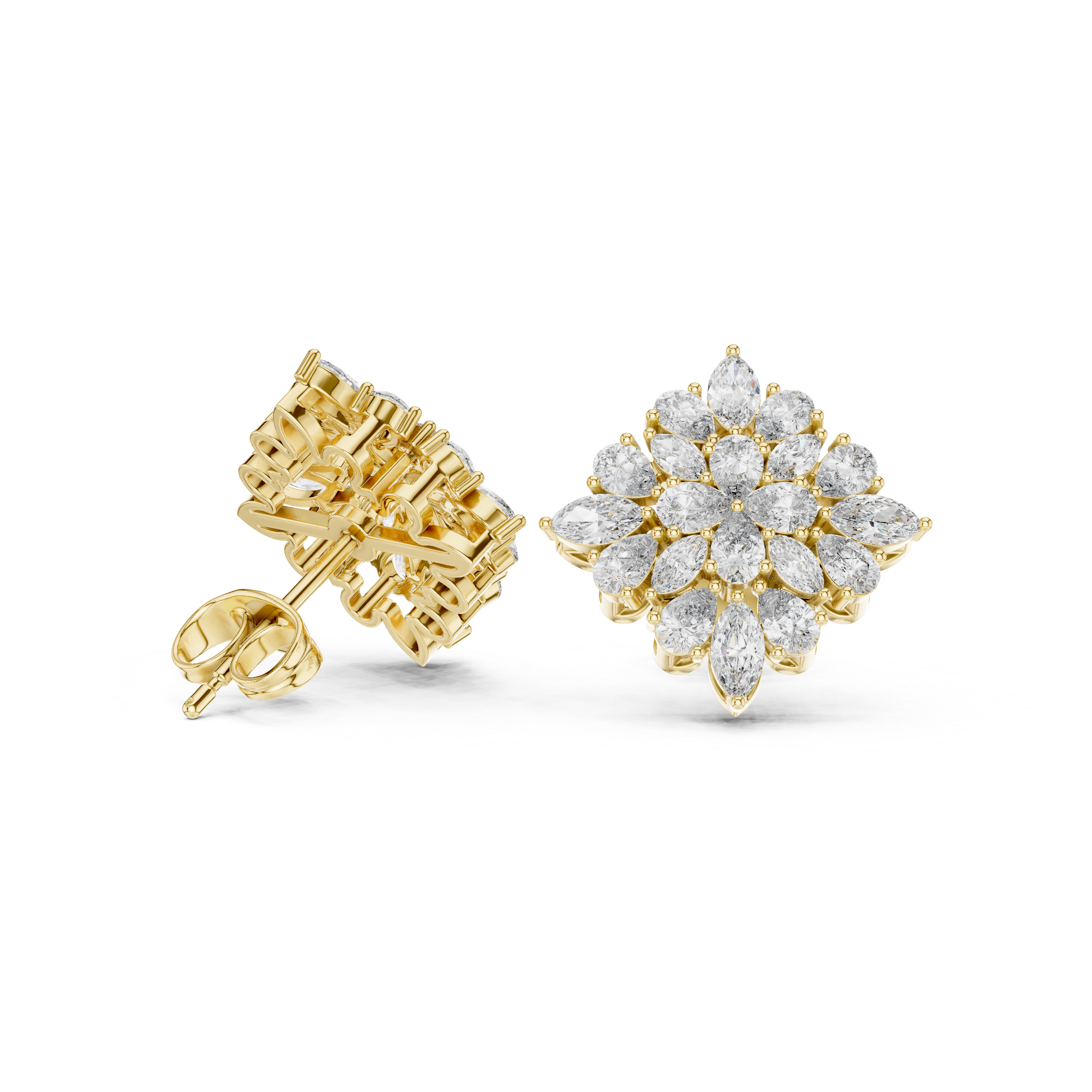 Multi-Layer Marquise & Pear Diamond Floral Stud Earrings