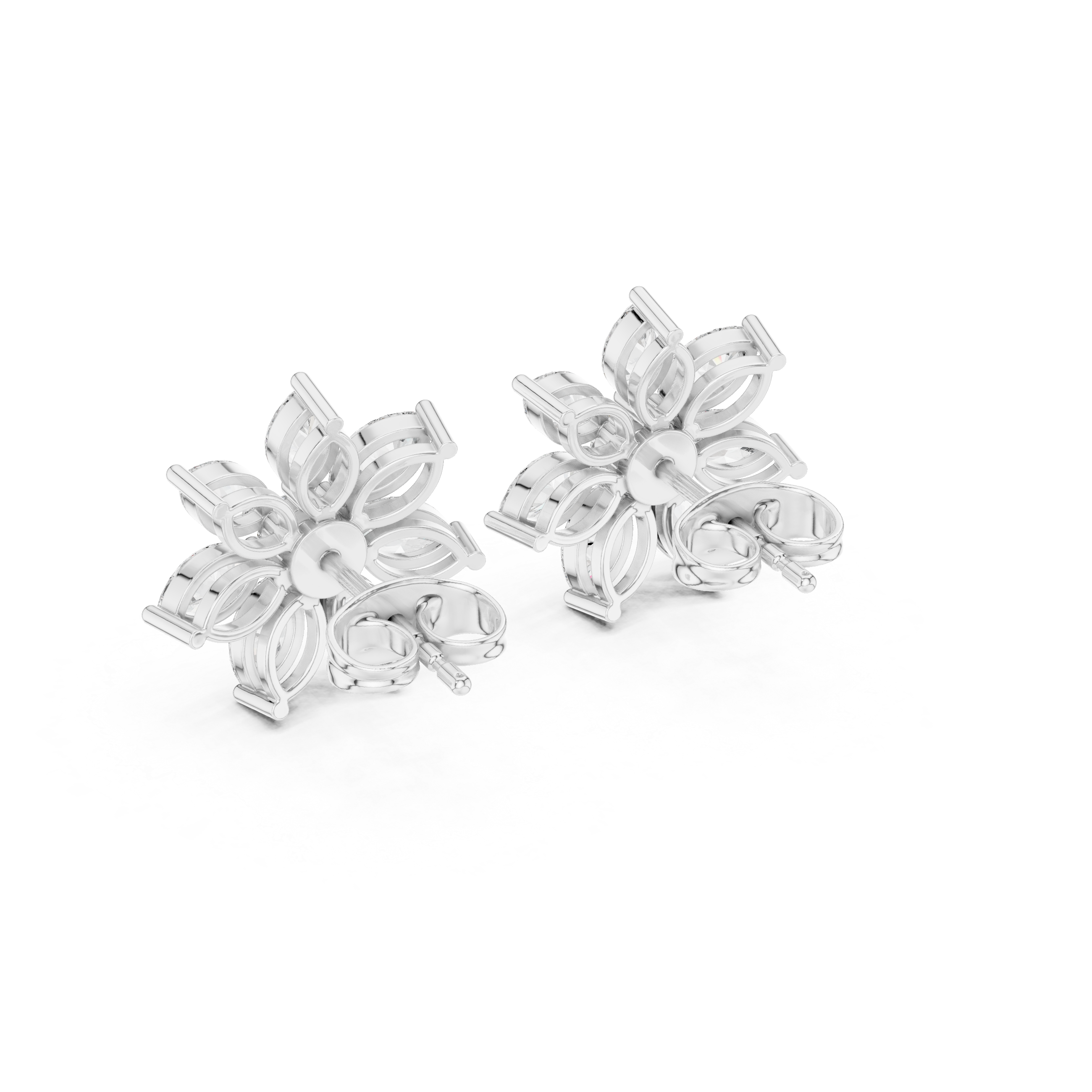 Marquise Floral Diamond Starburst Stud Earrings