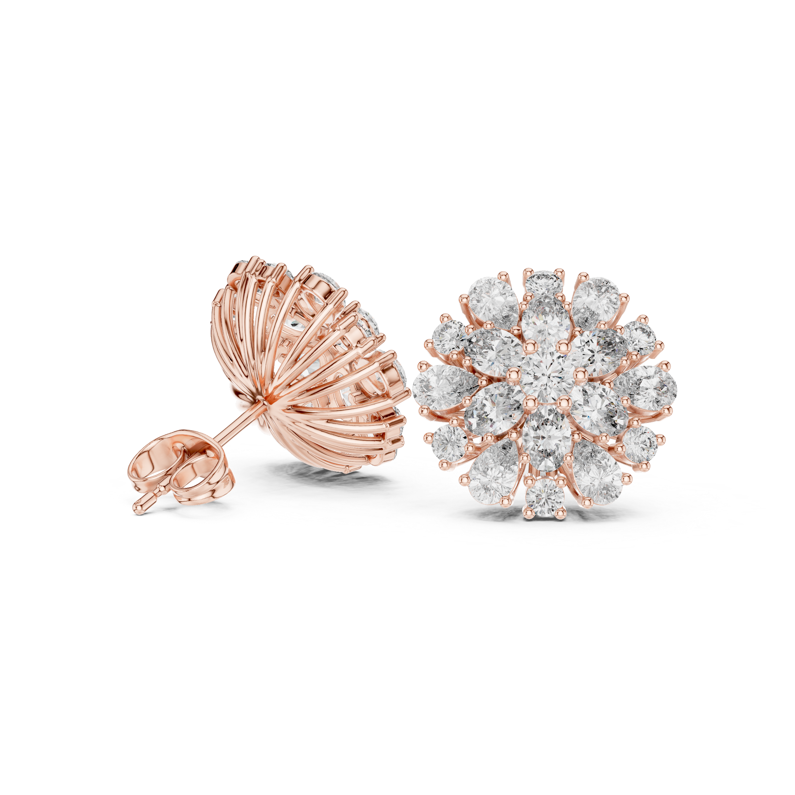 Radiant Floral Cluster Diamond Stud Earrings