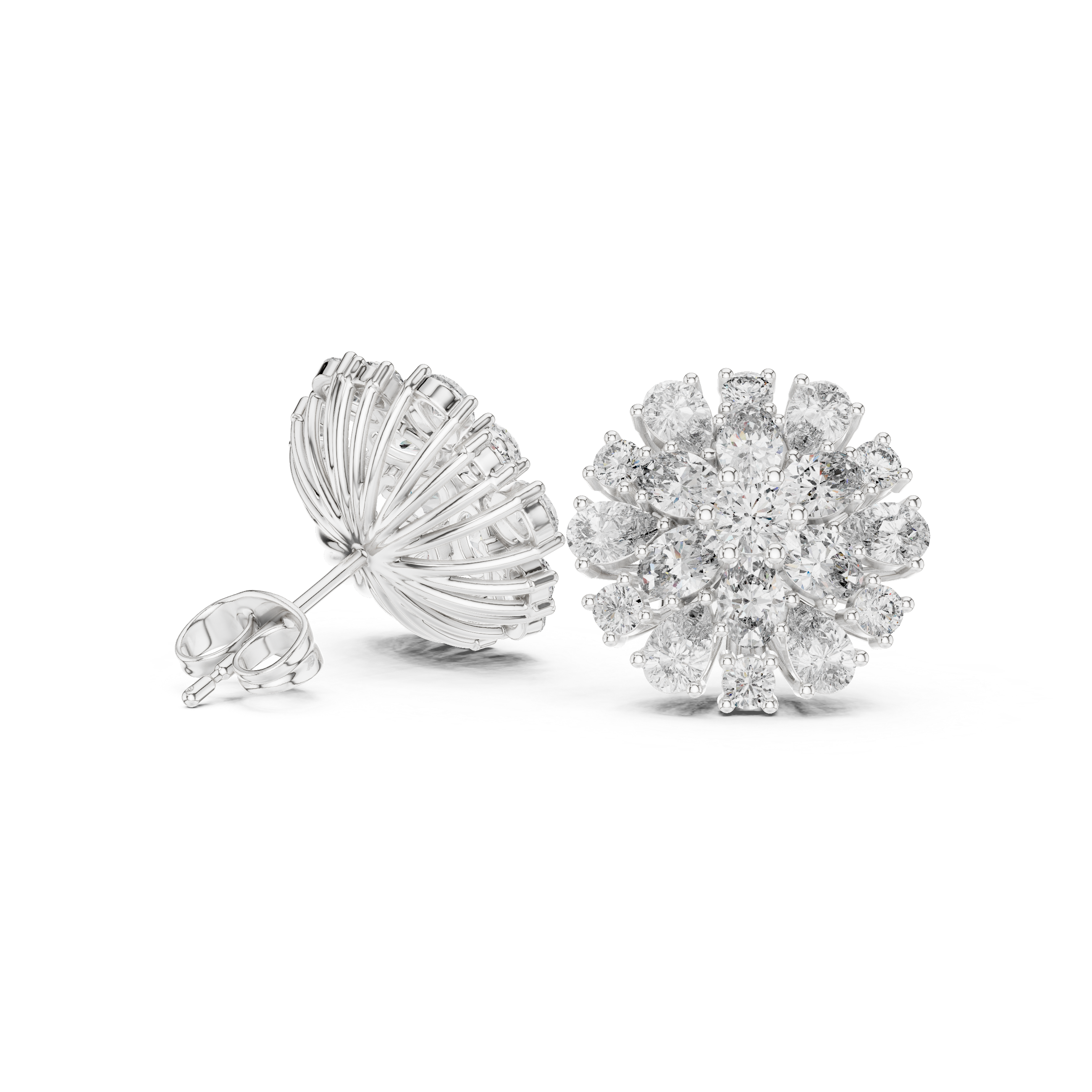 Radiant Floral Cluster Diamond Stud Earrings