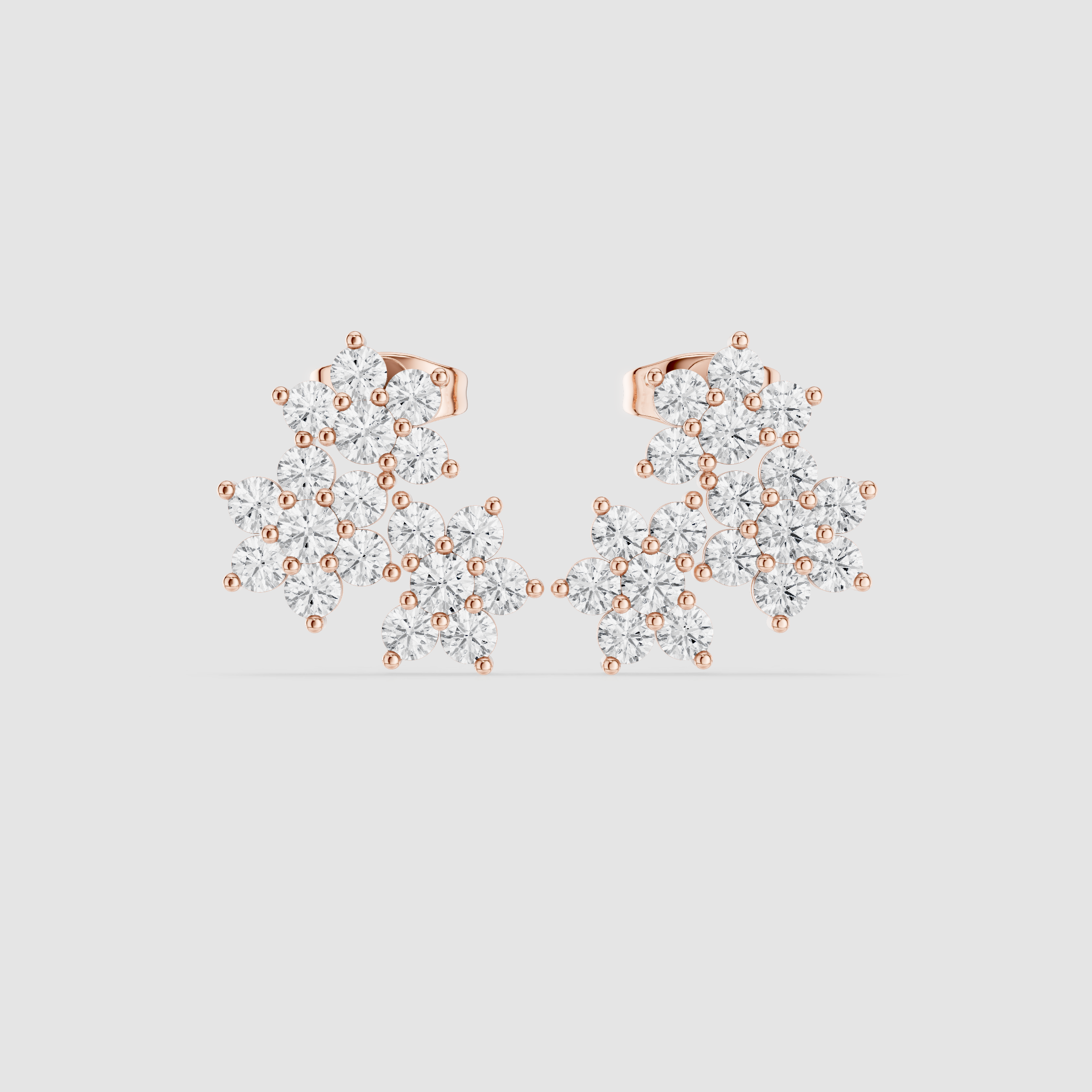 Cluster Diamond Floral Drop Stud Earrings