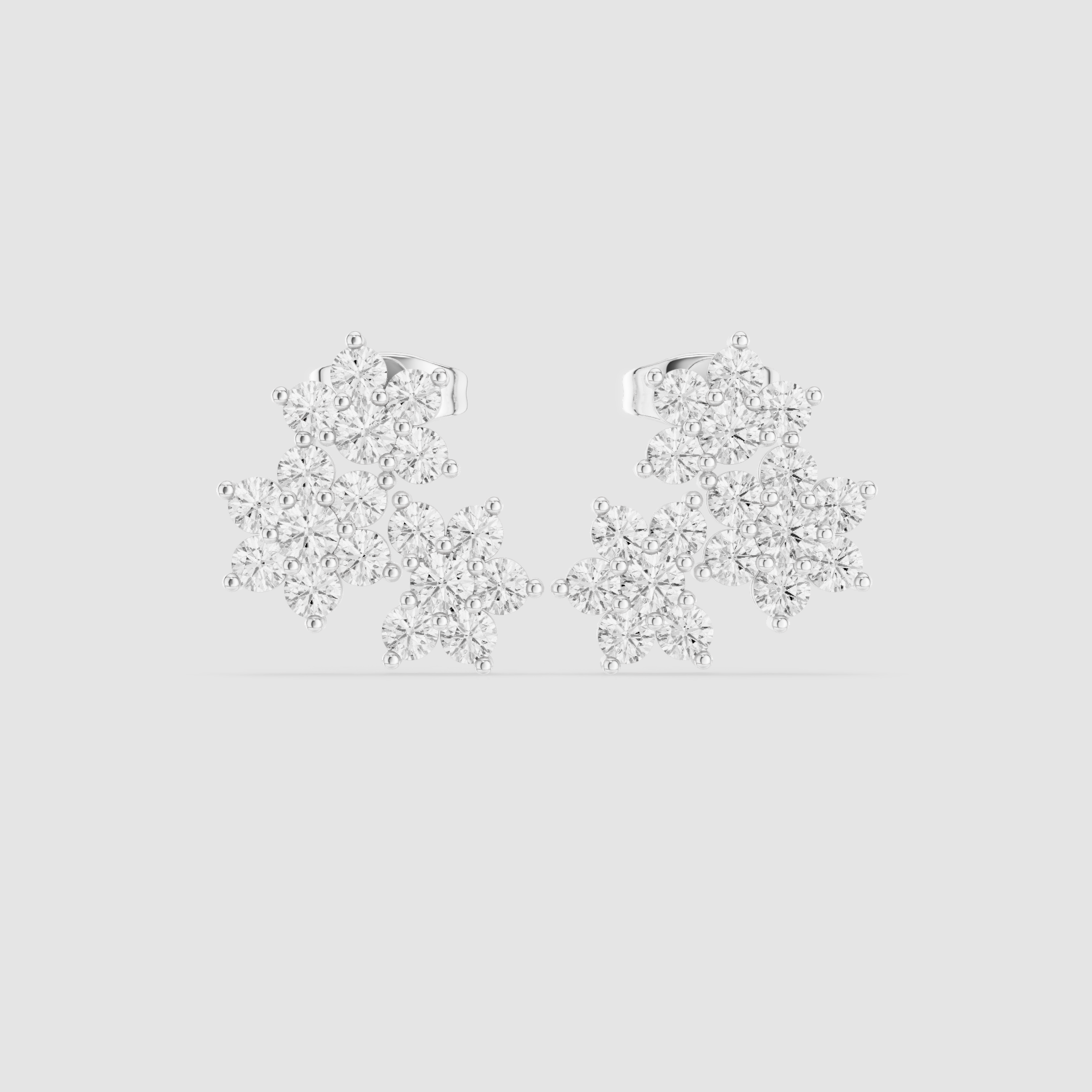 Cluster Diamond Floral Drop Stud Earrings