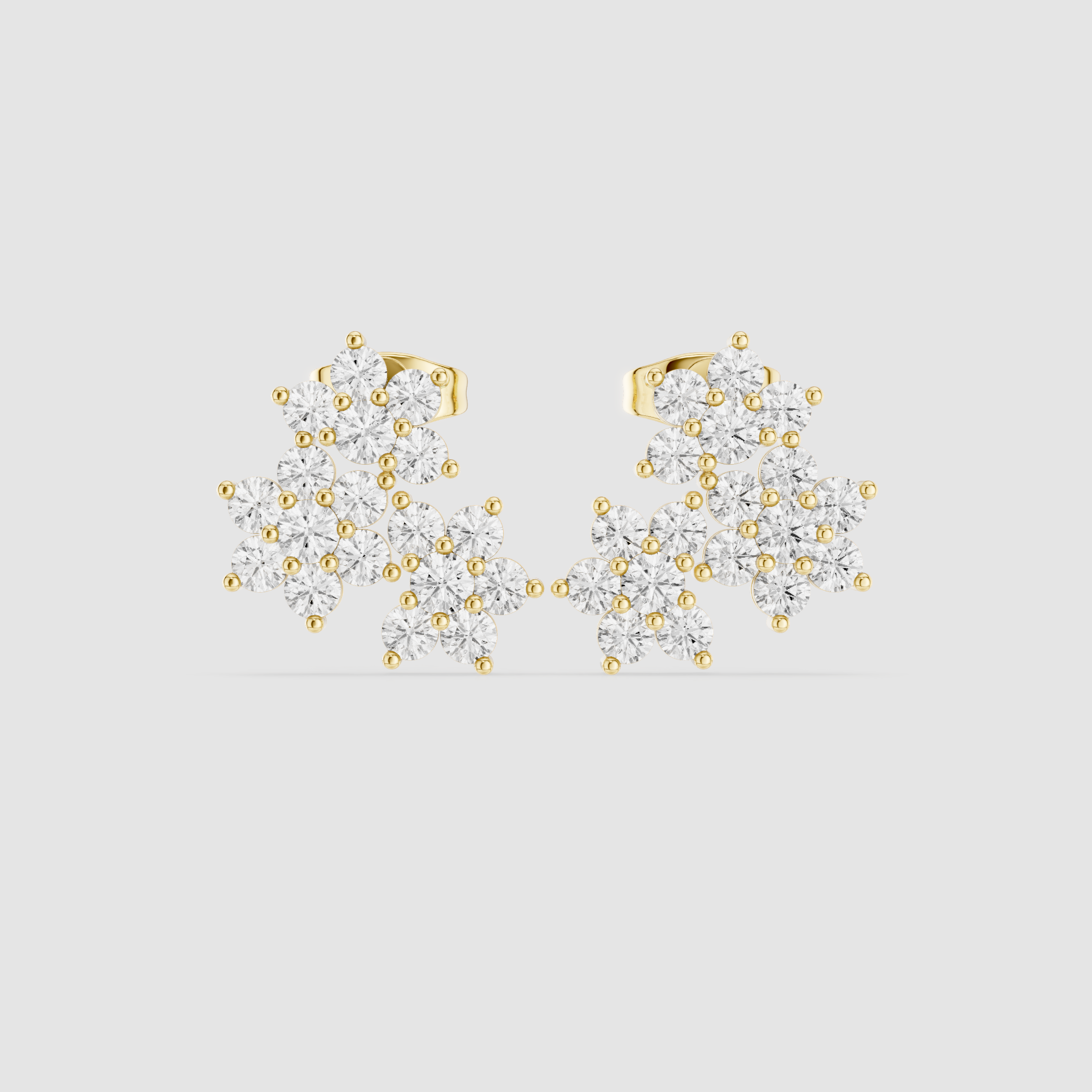 Cluster Diamond Floral Drop Stud Earrings