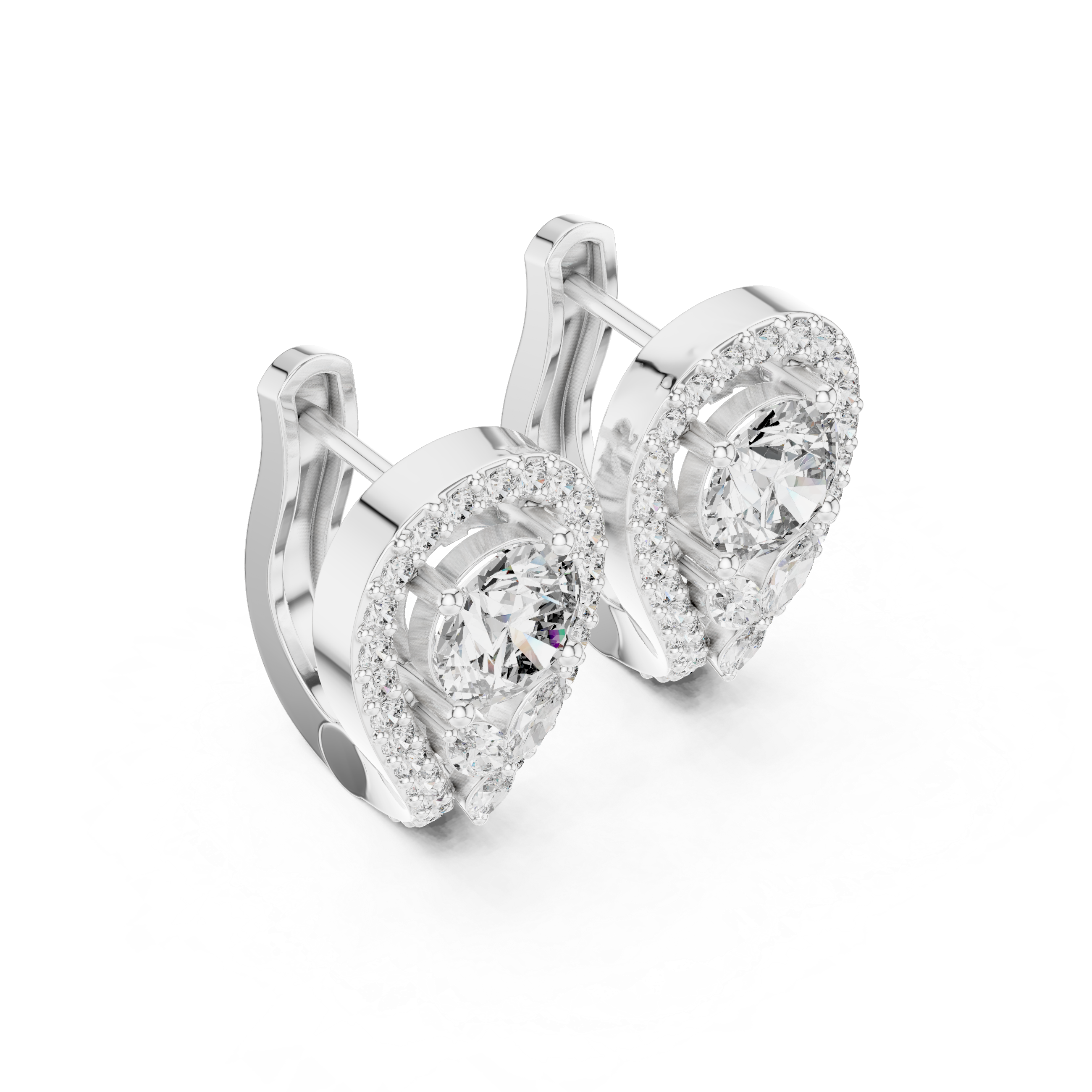 Pear Drop Halo Diamond Stud Earrings with Floral Accent Cluster