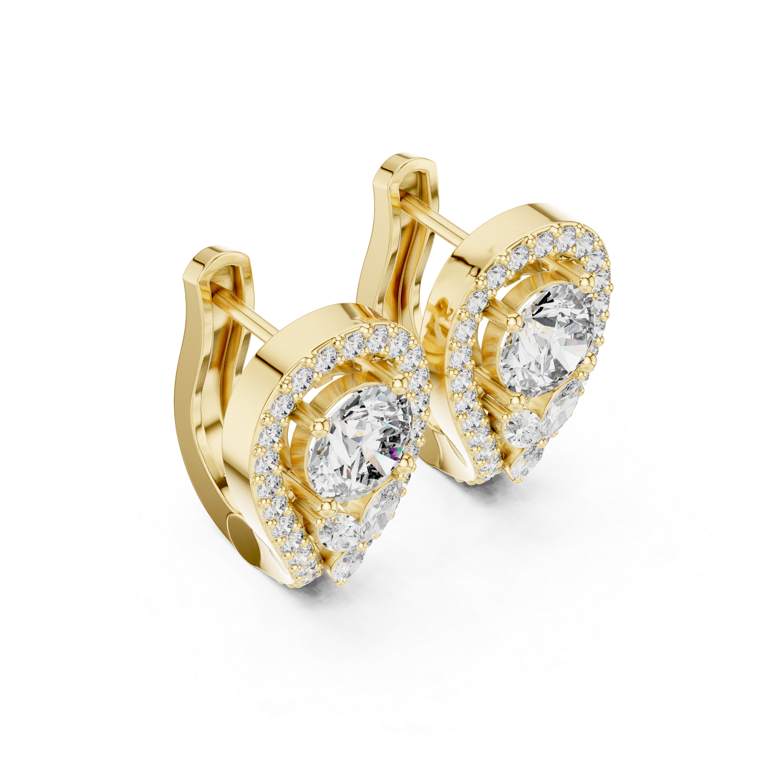Pear Drop Halo Diamond Stud Earrings with Floral Accent Cluster