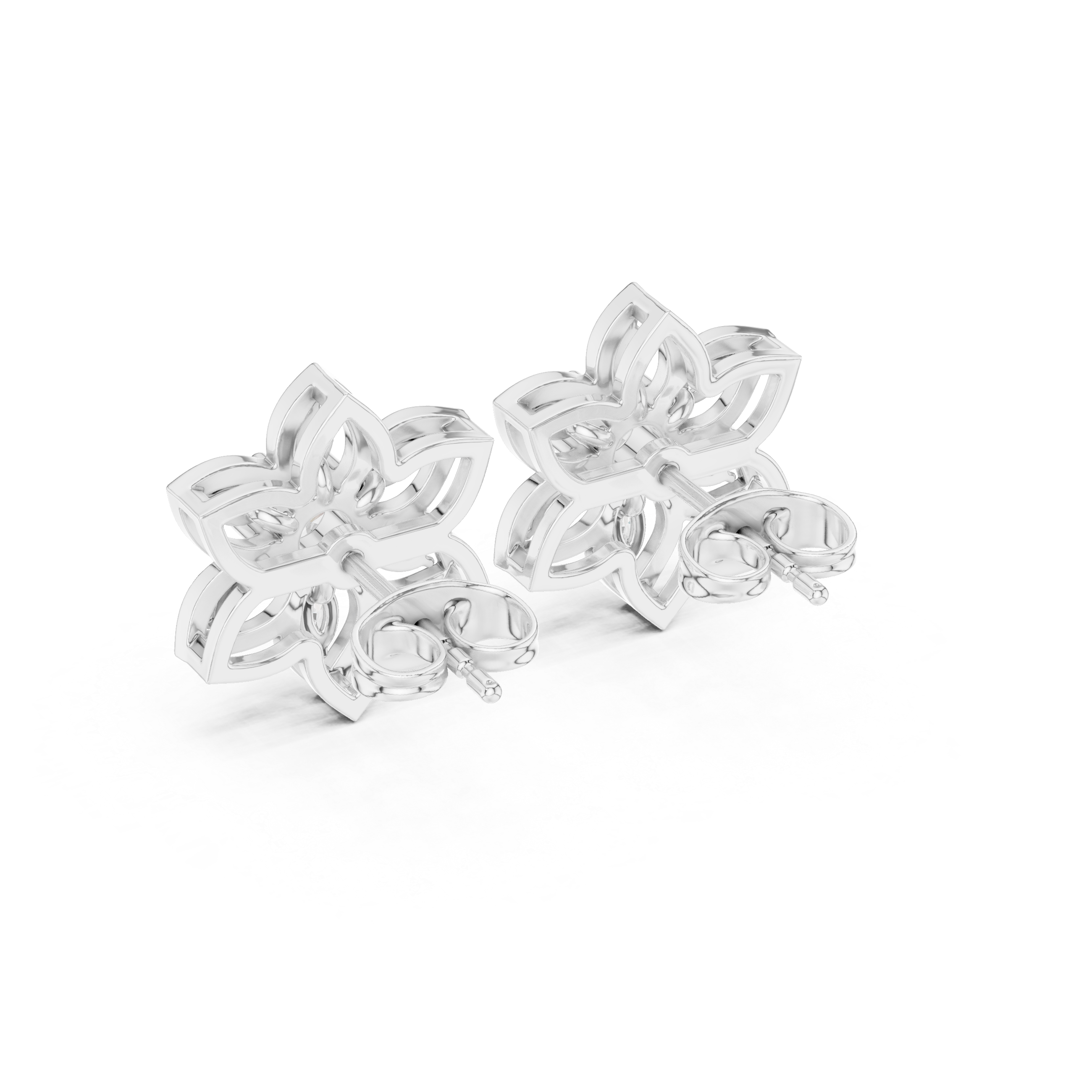 Floral Diamond Cluster Stud Earrings – Marquise & Round Petal Design