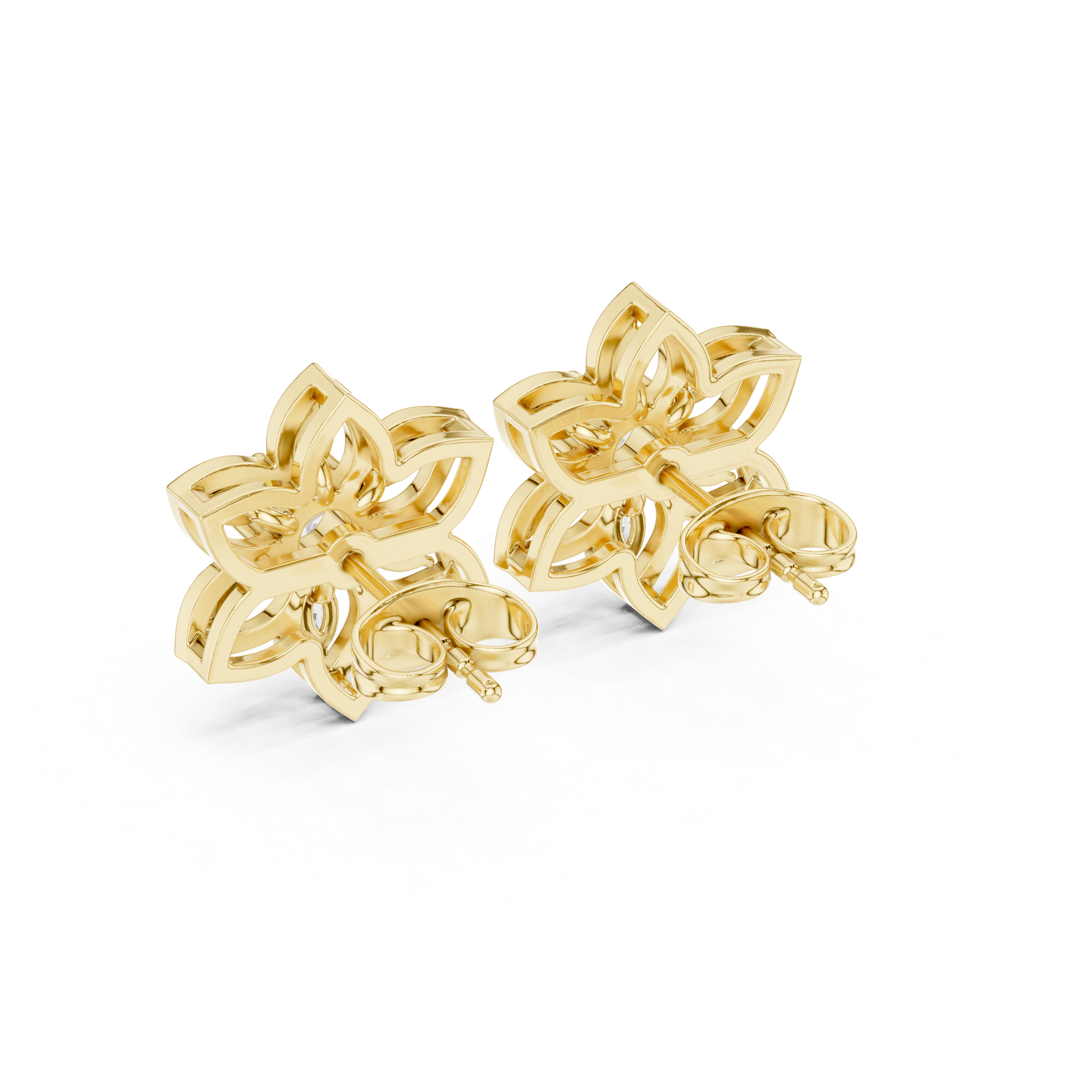 Floral Diamond Cluster Stud Earrings – Marquise & Round Petal Design