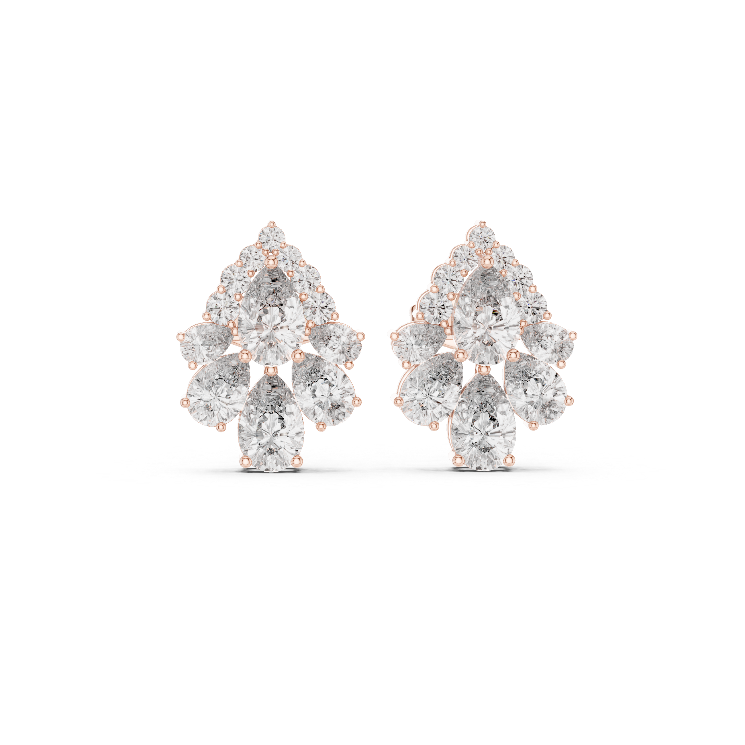 Pear Cut Diamond Cluster Stud Earrings – Elegant Floral Drop Illusion