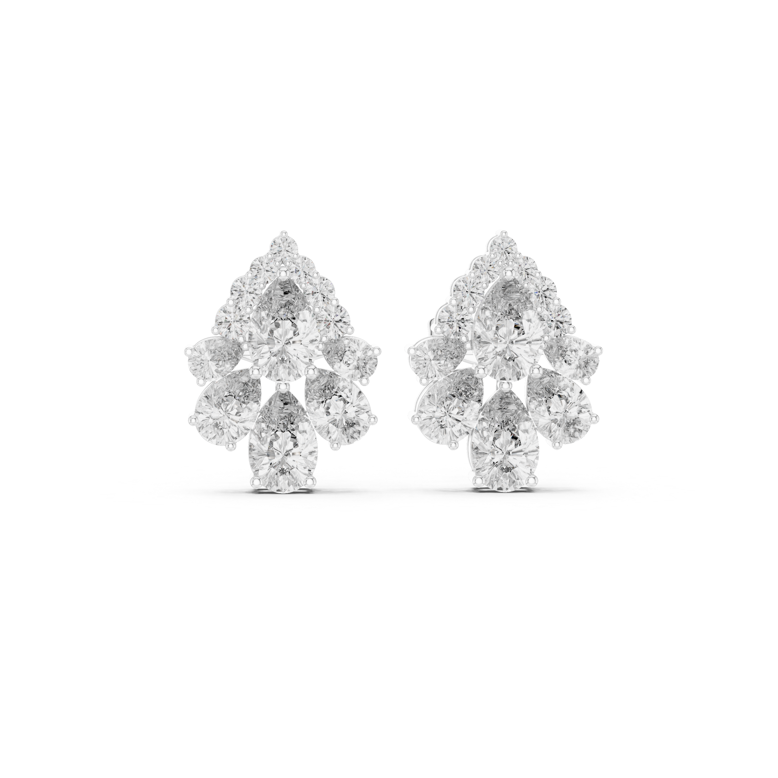Pear Cut Diamond Cluster Stud Earrings – Elegant Floral Drop Illusion