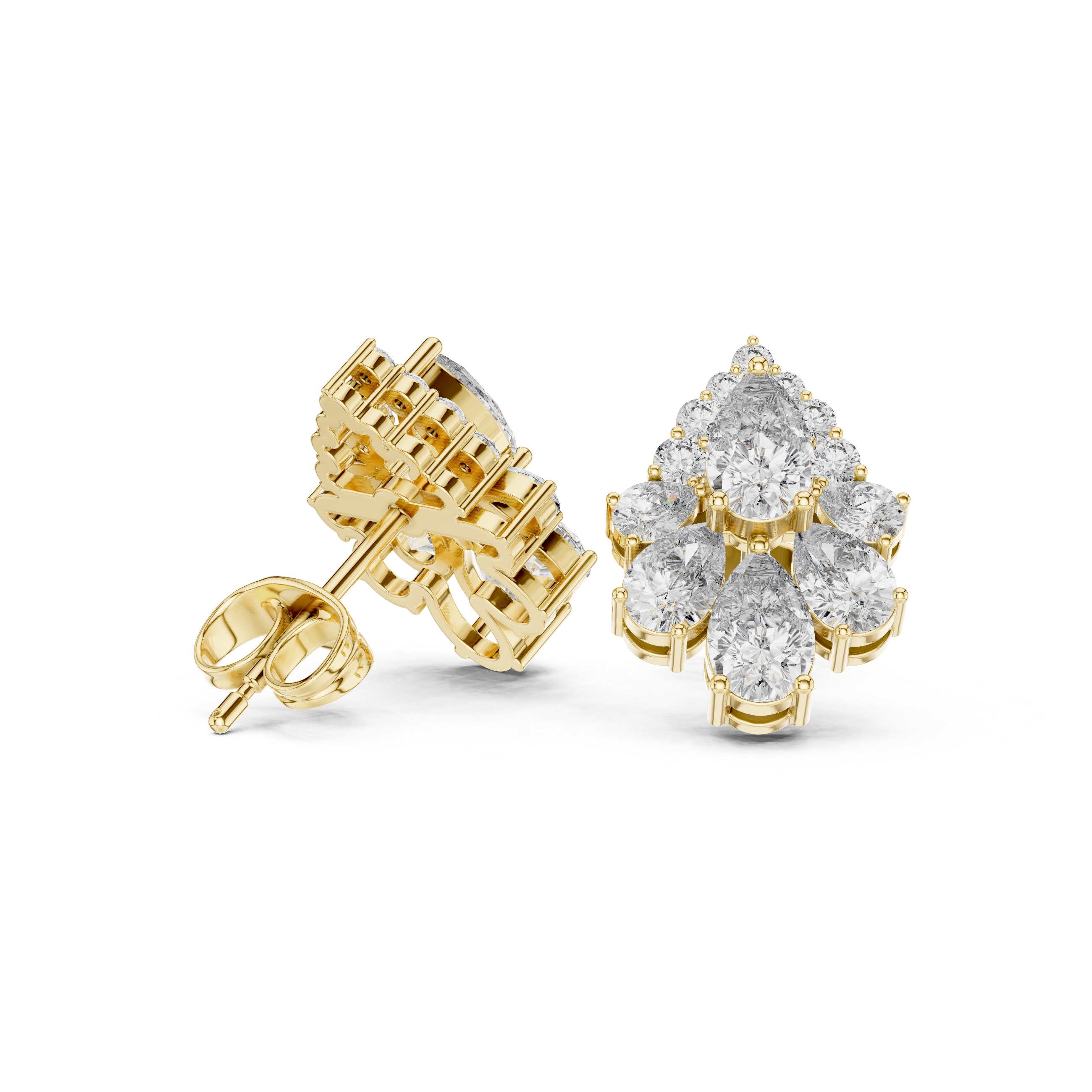 Pear Cut Diamond Cluster Stud Earrings – Elegant Floral Drop Illusion