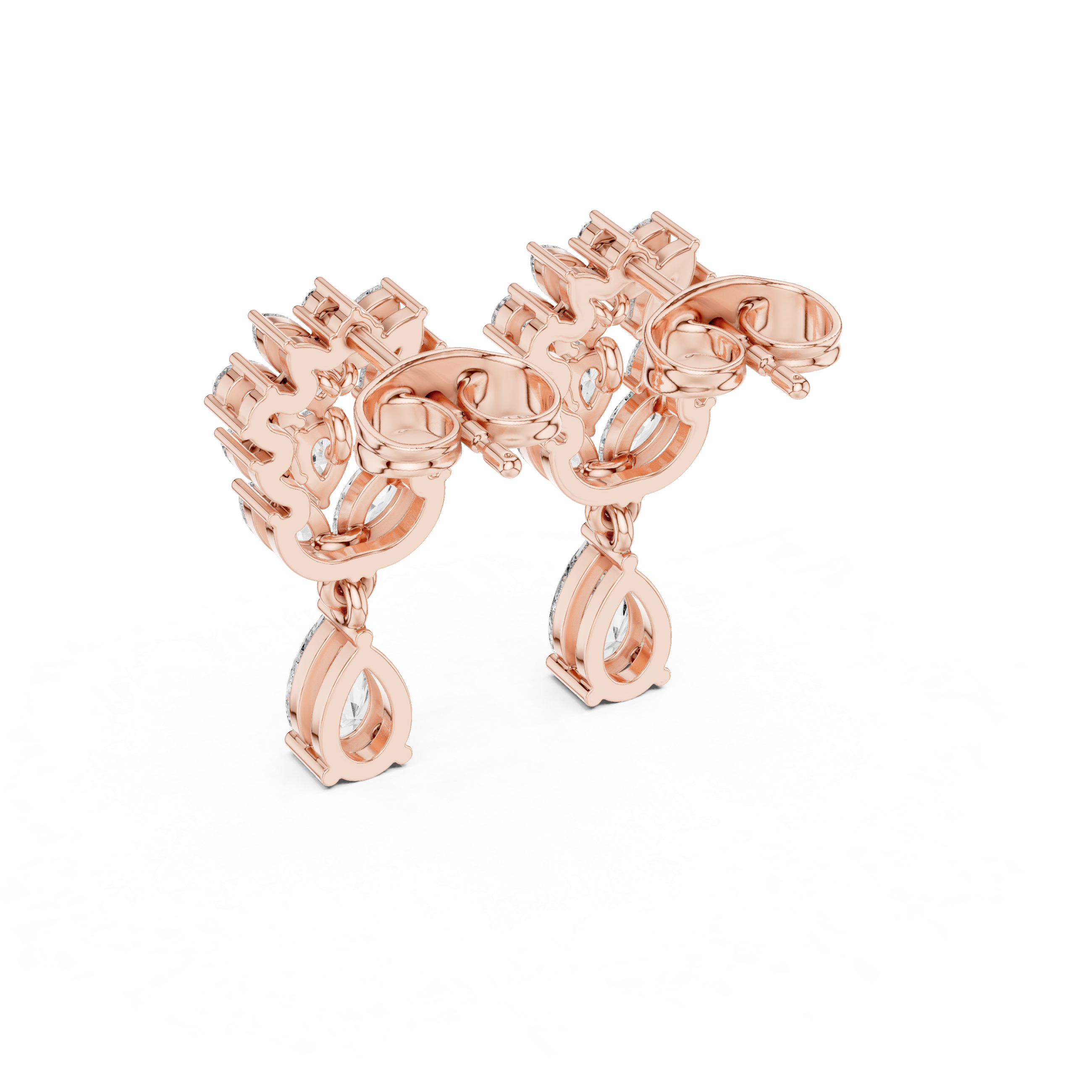 Marquise & Pear Cut Diamond Drop Earrings – Floral Cluster Design