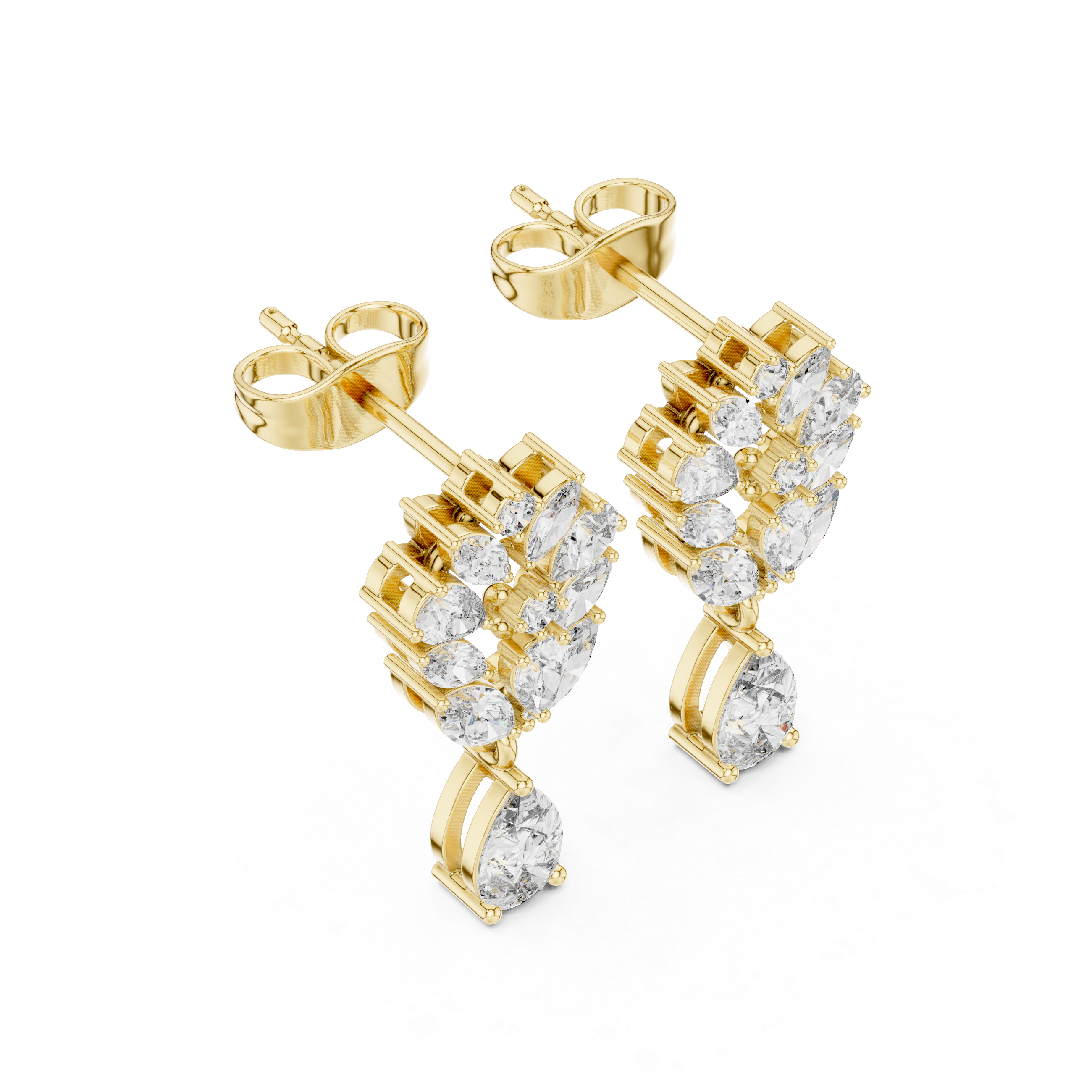 Marquise & Pear Cut Diamond Drop Earrings – Floral Cluster Design