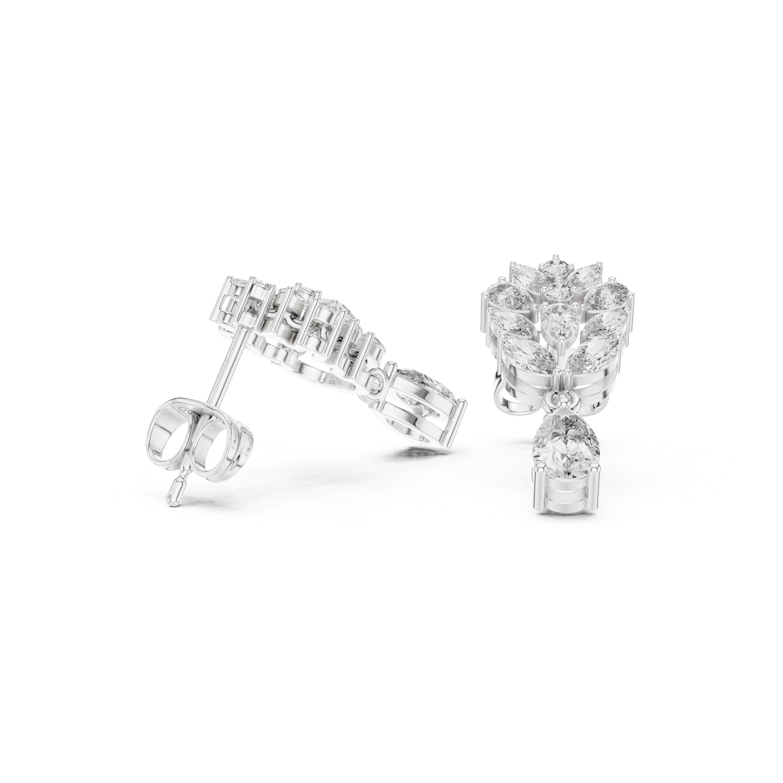 Marquise & Pear Cut Diamond Drop Earrings – Floral Cluster Design