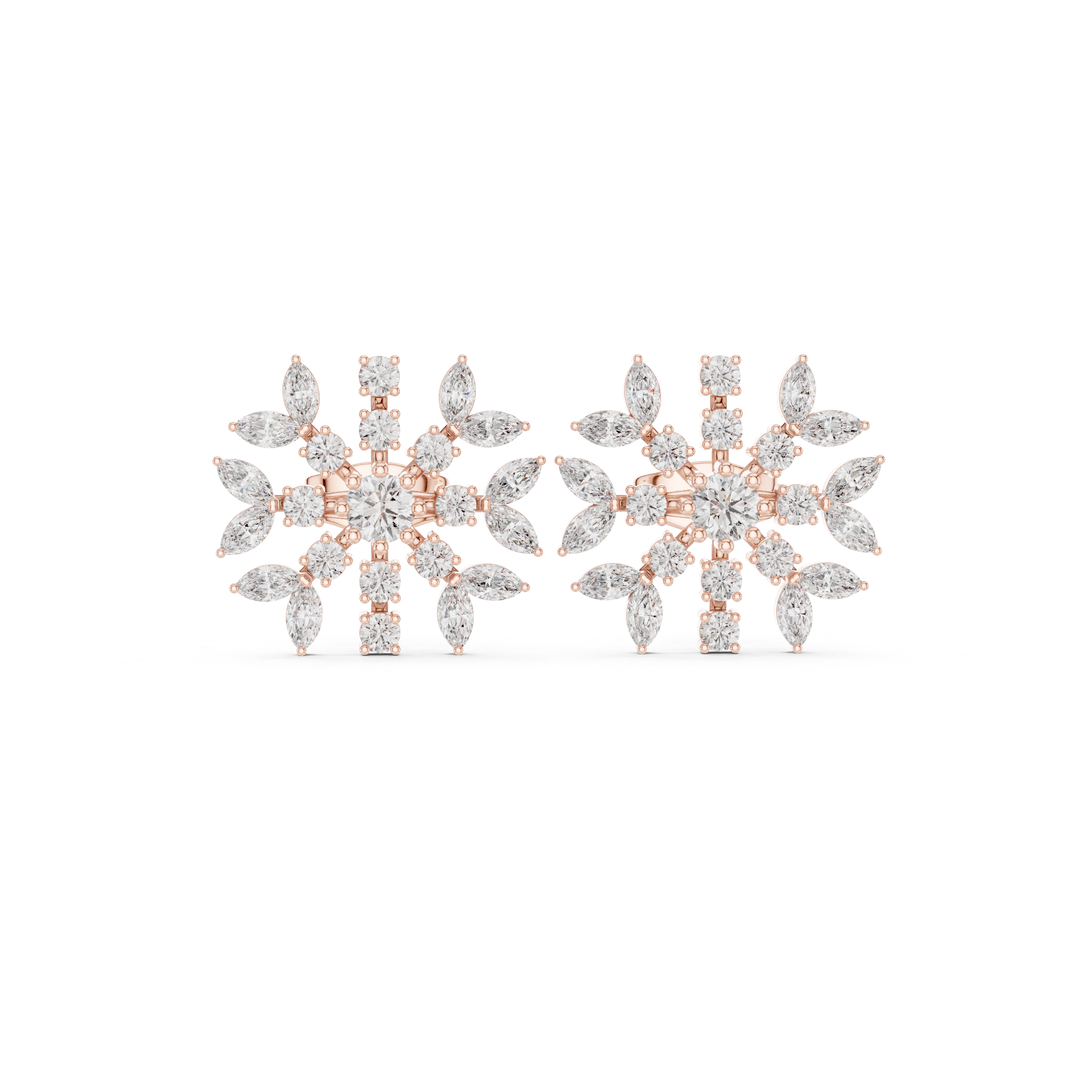 Radiant Snowflake Floral Diamond Stud Earrings