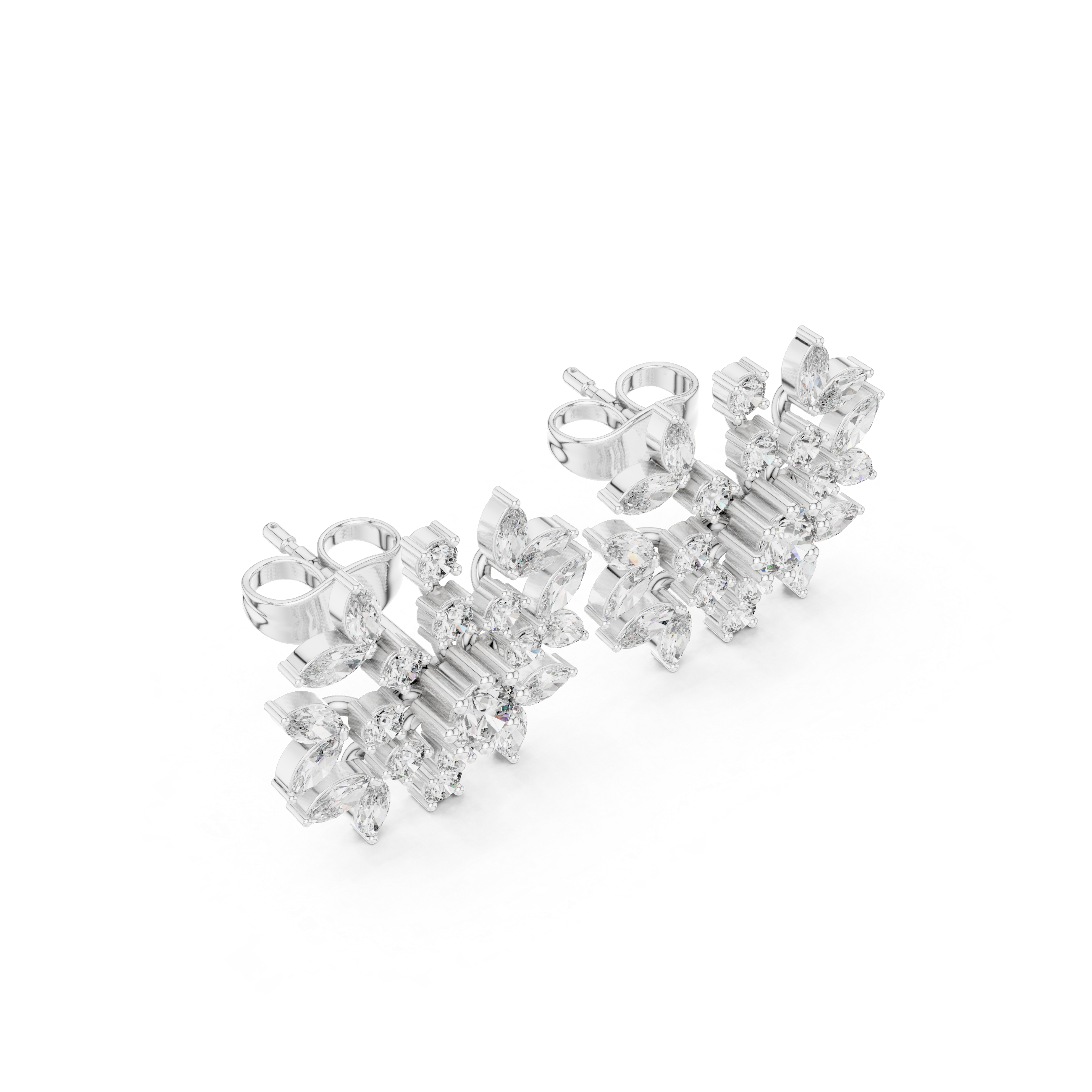Radiant Snowflake Floral Diamond Stud Earrings