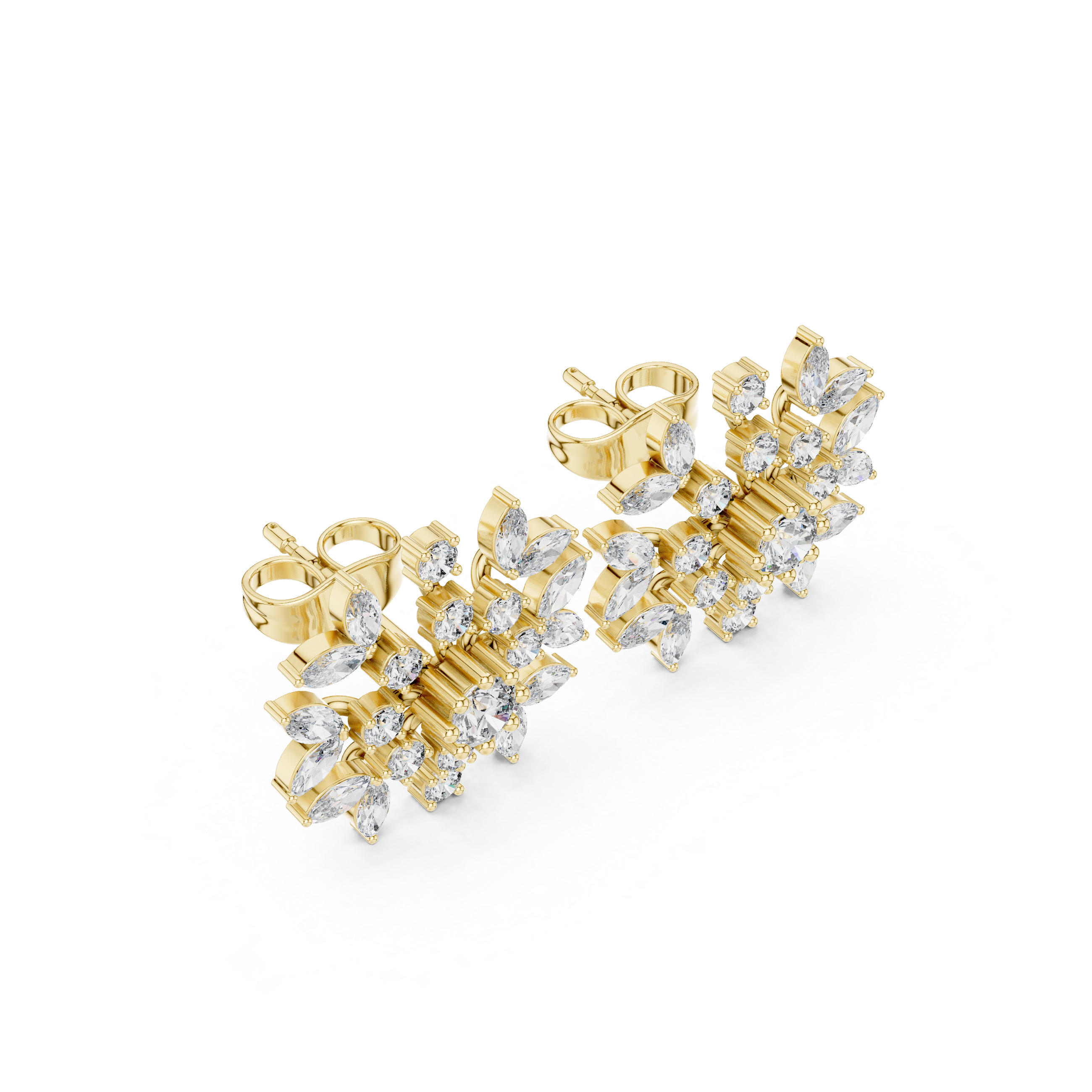 Radiant Snowflake Floral Diamond Stud Earrings