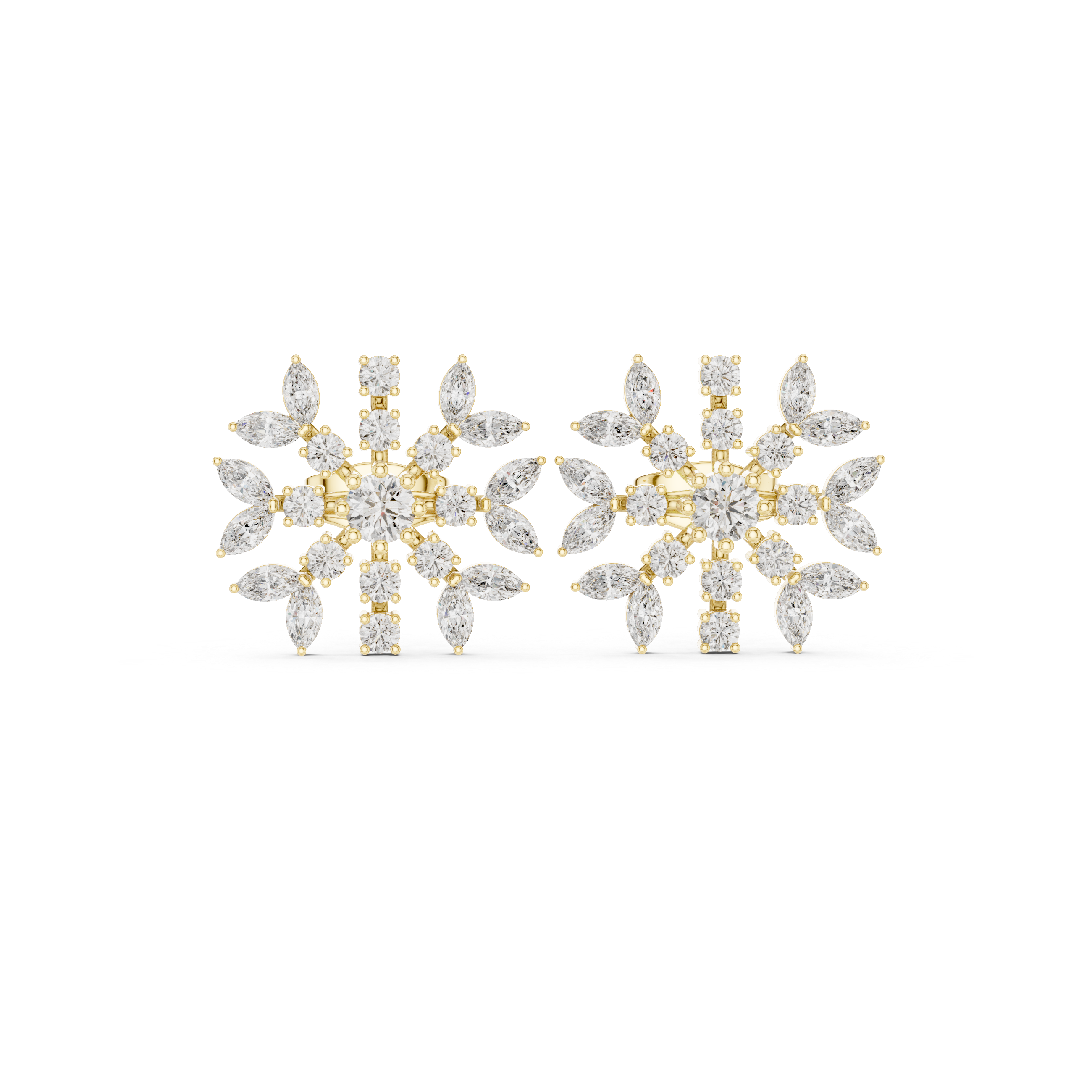 Radiant Snowflake Floral Diamond Stud Earrings