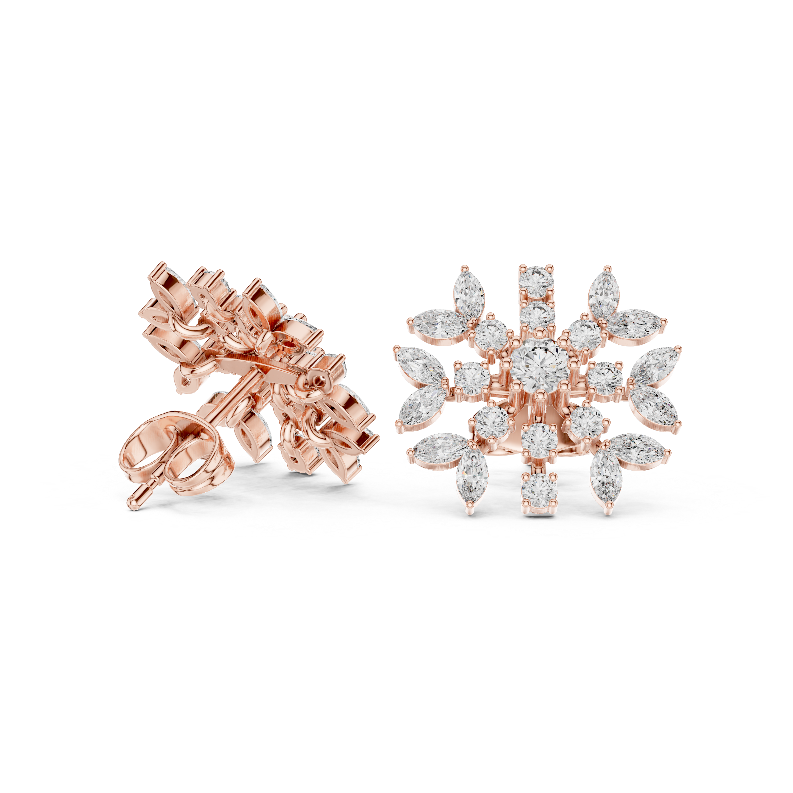 Radiant Snowflake Floral Diamond Stud Earrings
