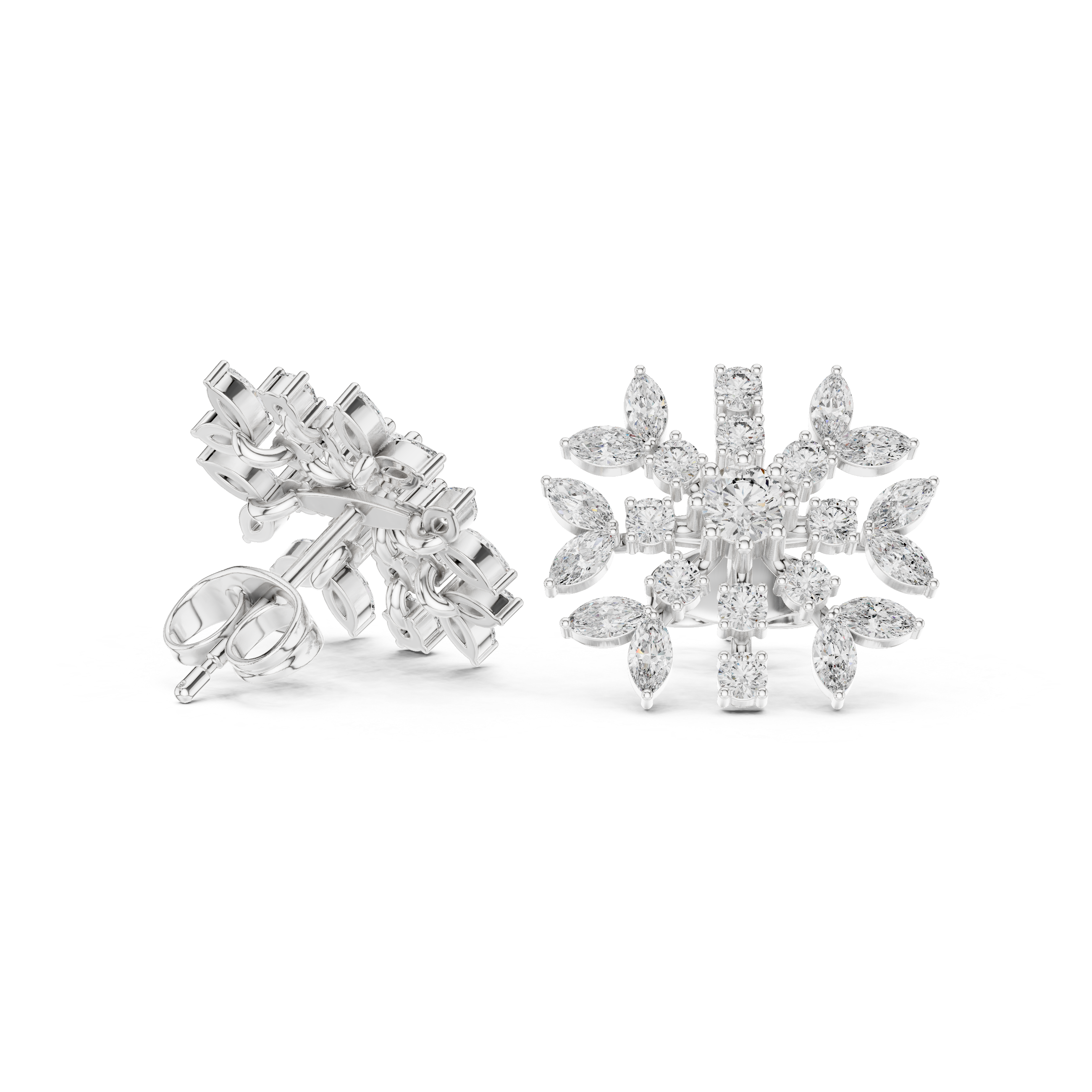 Radiant Snowflake Floral Diamond Stud Earrings